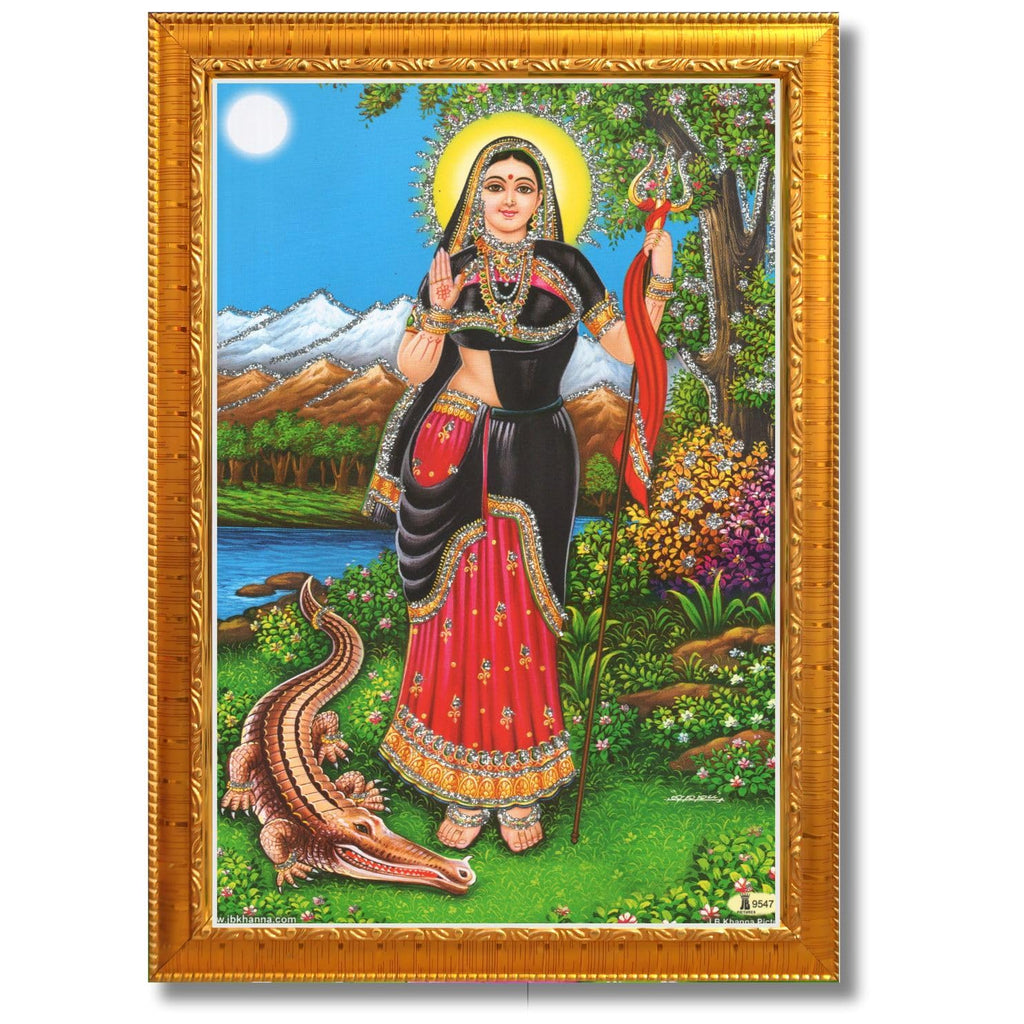 CRAFT QUEST Khodiyar Maa Mata Wall Painting Framed Home Decor (Wood, Gold, Small Size, 6 x 8 Inch)