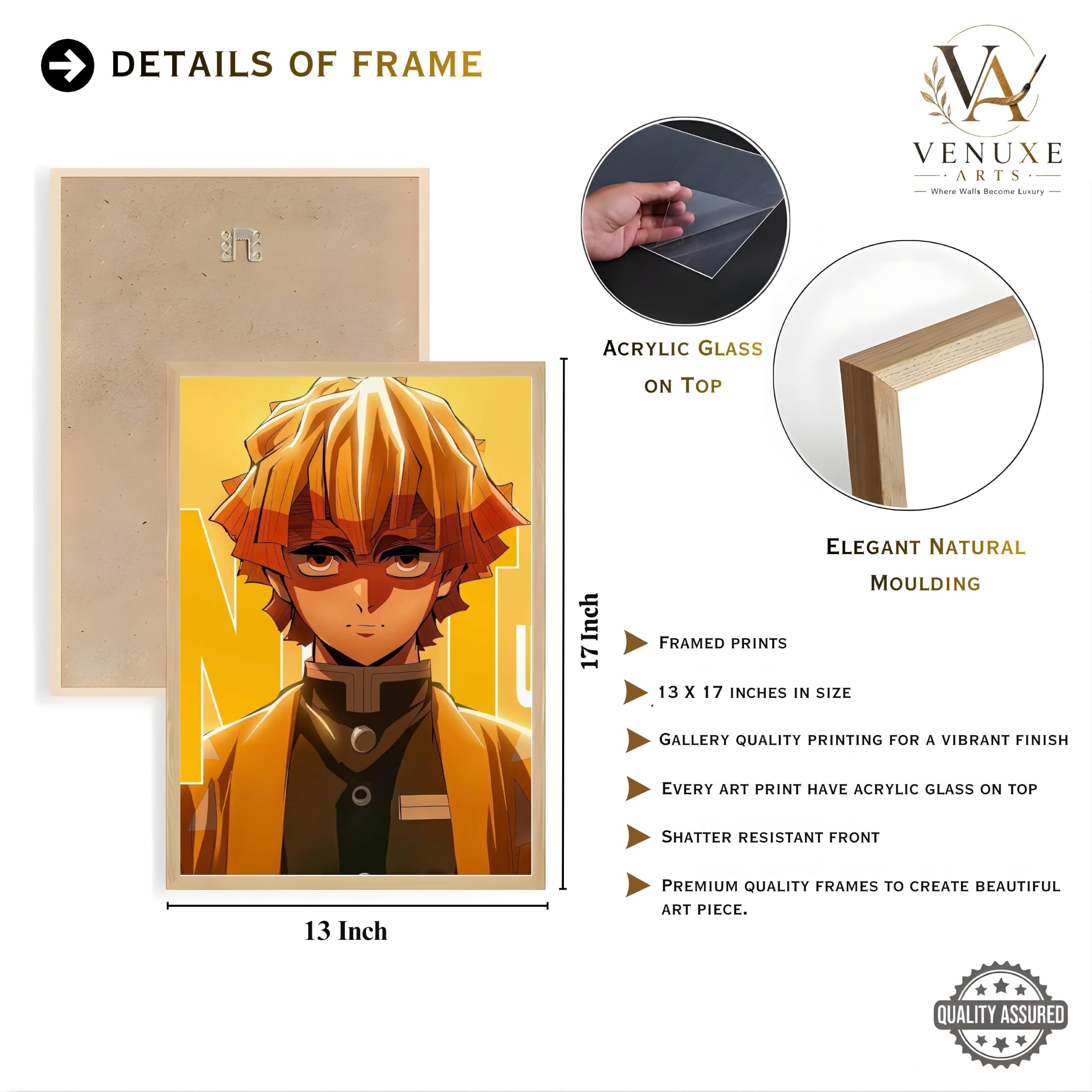 VENUXE ARTS Set Of 3 Anime Characters Wall Framed |Anime Characters Framed Poster for Living Room Bedroom Gaming Room Studio Wall Decor