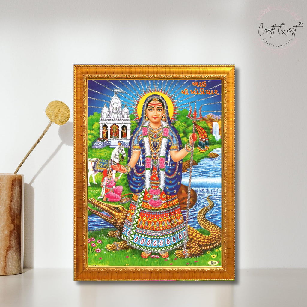 CRAFT QUEST Khodiyar Maa Mata Wall Painting Framed Home Décor wooden framed