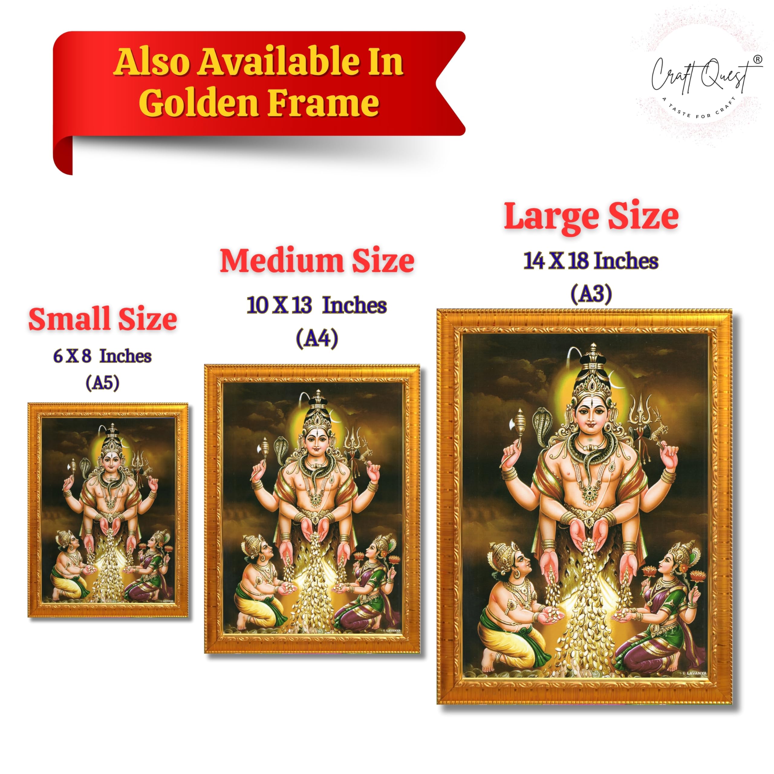 CRAFT QUEST Swarnakarshana Bhairava Swamy With Lakshmi Devi and Kuber Bhagwan Wall Photo Frame | South God Picture Frame for Home, Office, Temple & Gifting