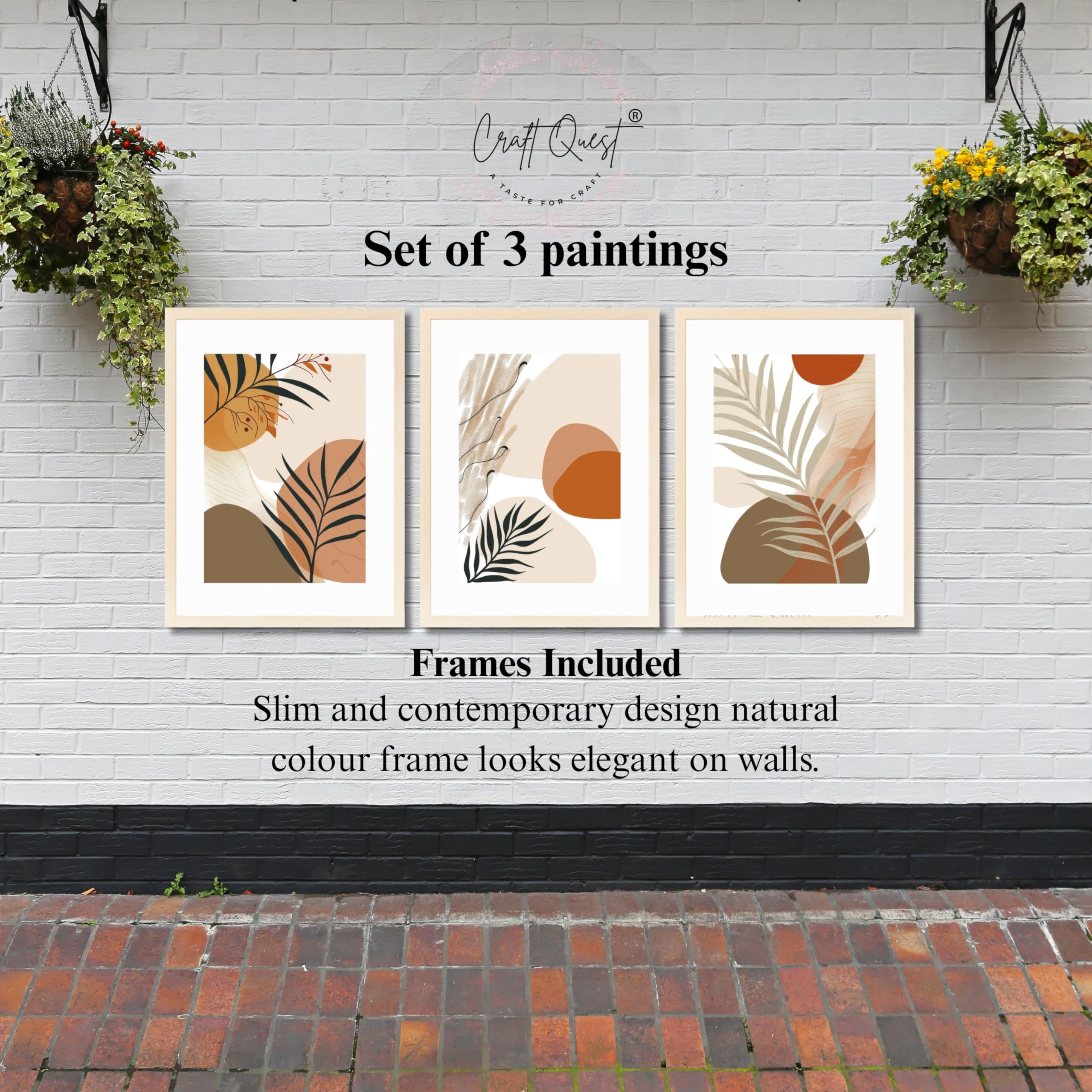 CRAFT QUEST Modern Abstract Featuring Stylized Plants | Set of 3 Frames for Home Decoration | Ideal for Living Room, Bedroom & Offices