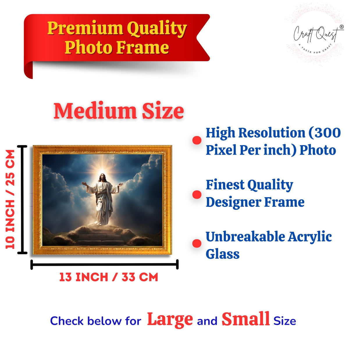 CRAFT QUEST Jesus Christ Photo Frame | Decorative Picture for Gifts, Home Decor | Jesus Painting, Religious Photo Frame
