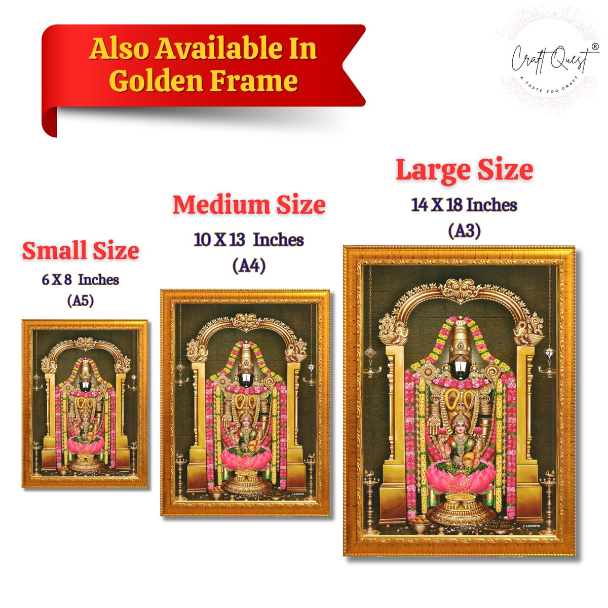 CRAFT QUEST Lord Tirupati Balaji Lakshmi Lord Venkateshwara Swamy Wall Painting Framed, Home, Temple, Pooja, Wall Décor Item