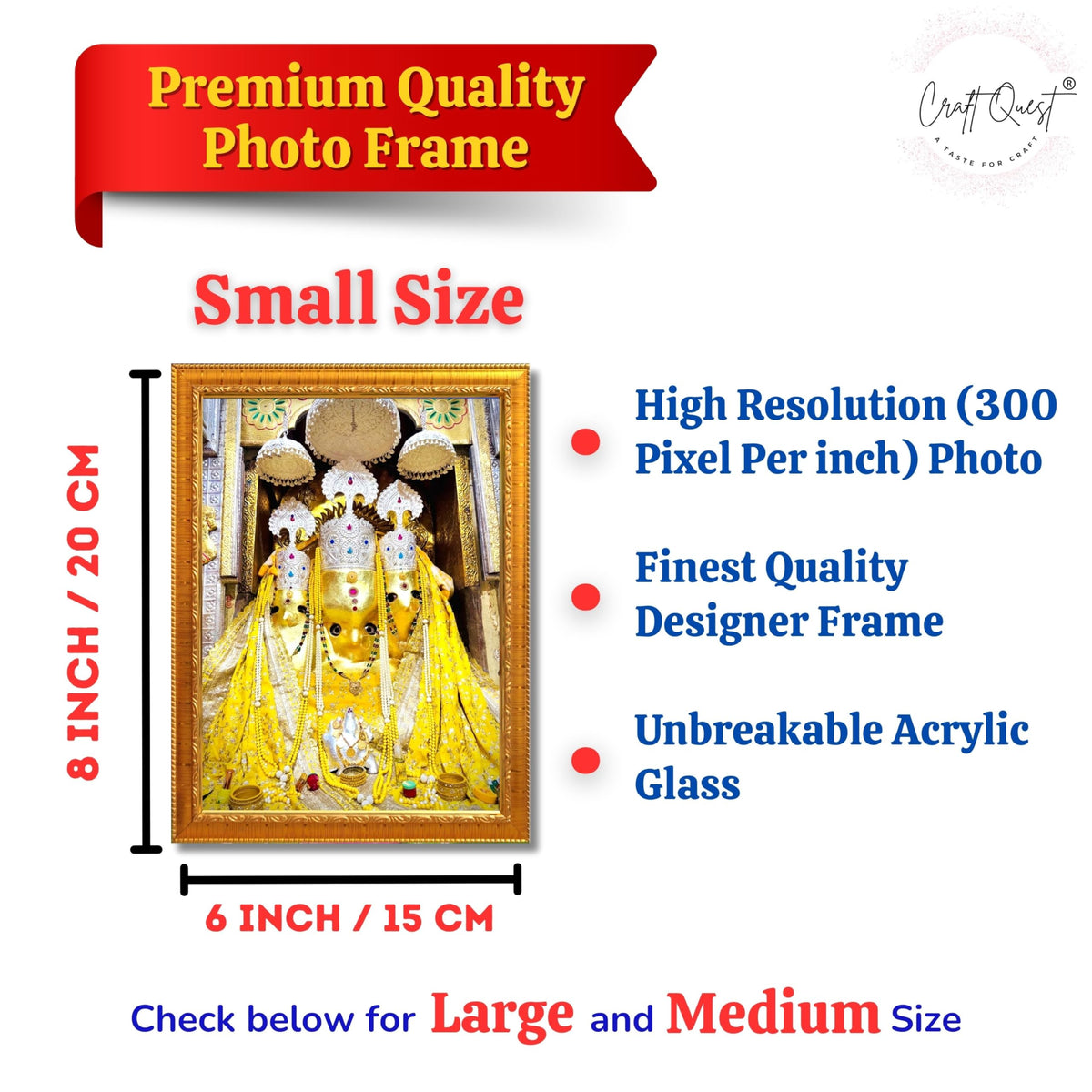 CRAFT QUEST Baglamuklhi maa/mata wodden Religious Photo Frame for Home, Office