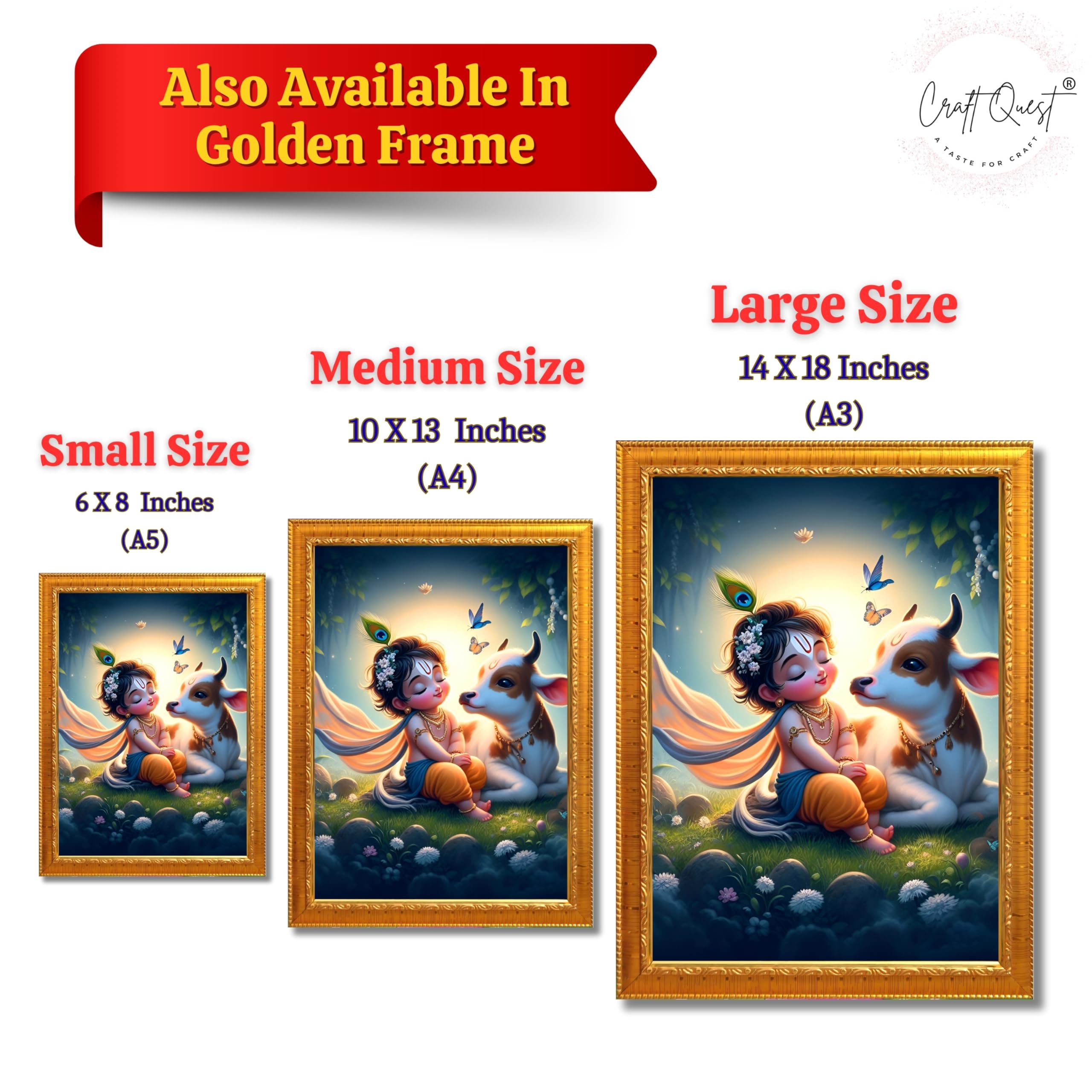 CRAFT QUEST Cute Bal Gopal HD Print | Premium Transparent Frame for Home Temple, Office Desk, Car Dashboard
