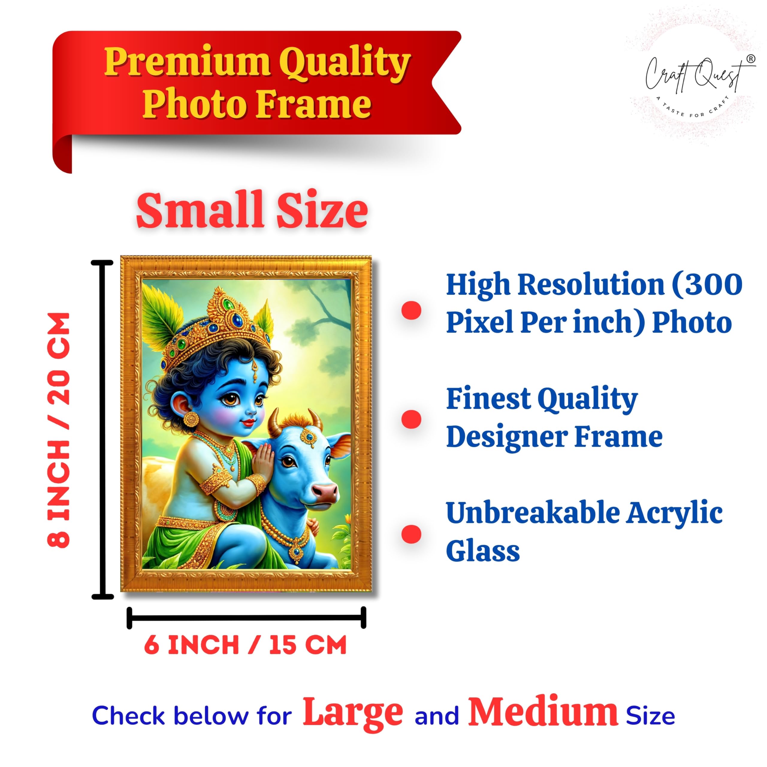 CRAFT QUEST Baby Krishna Photo Frame | Shri Bal Gopal Painting for Pregnant Women | Kanha Ji Poster | Laddu Lord Makhan Chor | Walls Home Bedroom Living Room Decoration Gift.