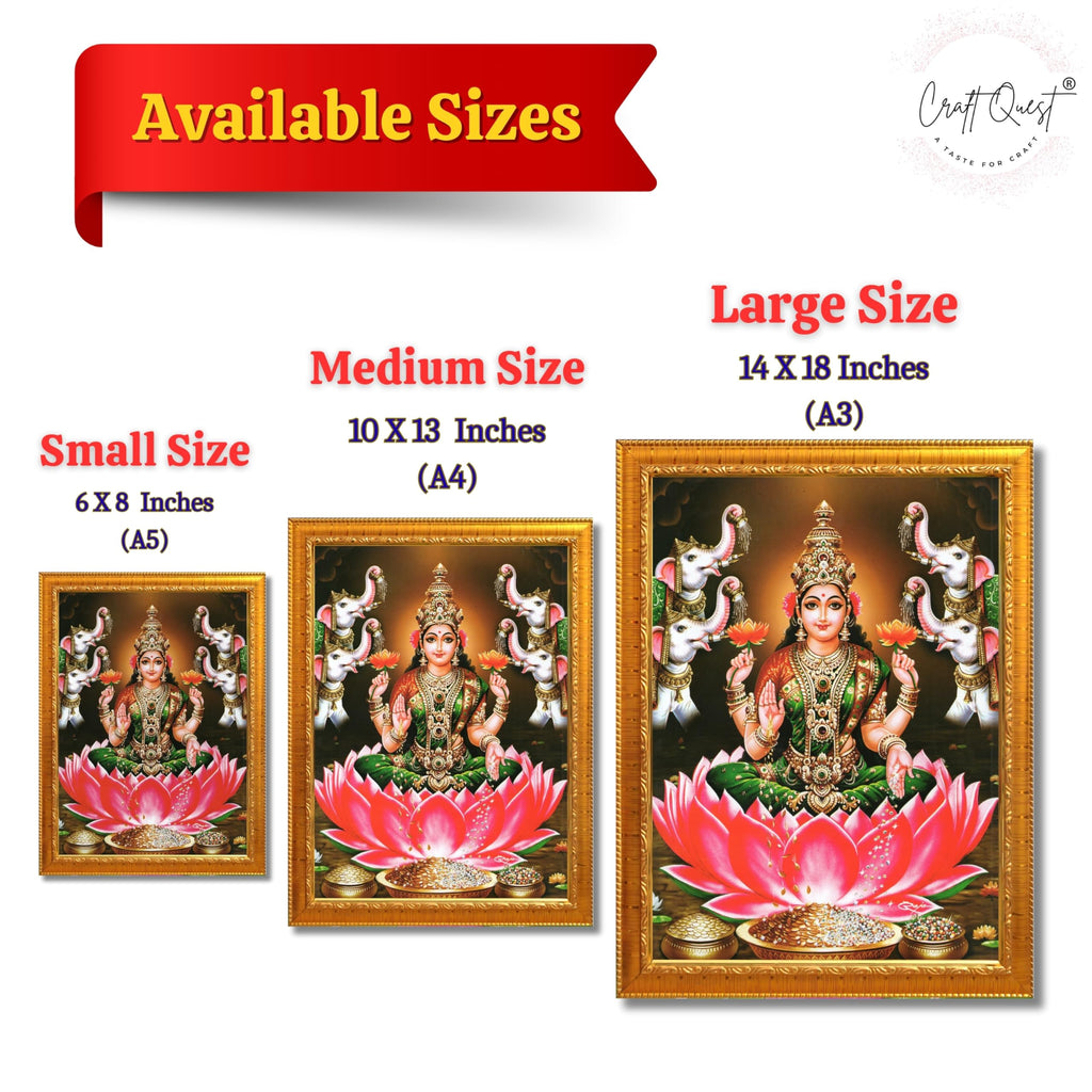 CRAFT QUEST Goddess Lakshmi Devi Vaibhav Laxmi Maa Wall Painting Photo Framed | Ideal for Home, Office, Temple & Puja Room, Wall Decor