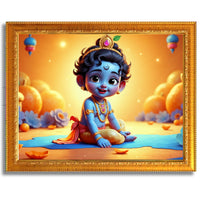 CRAFT QUEST Baby Krishna Photo Frame | Shri Bal Gopal Painting | Krishna Photo Frames for Walls, Home, Living Room and Home Décor