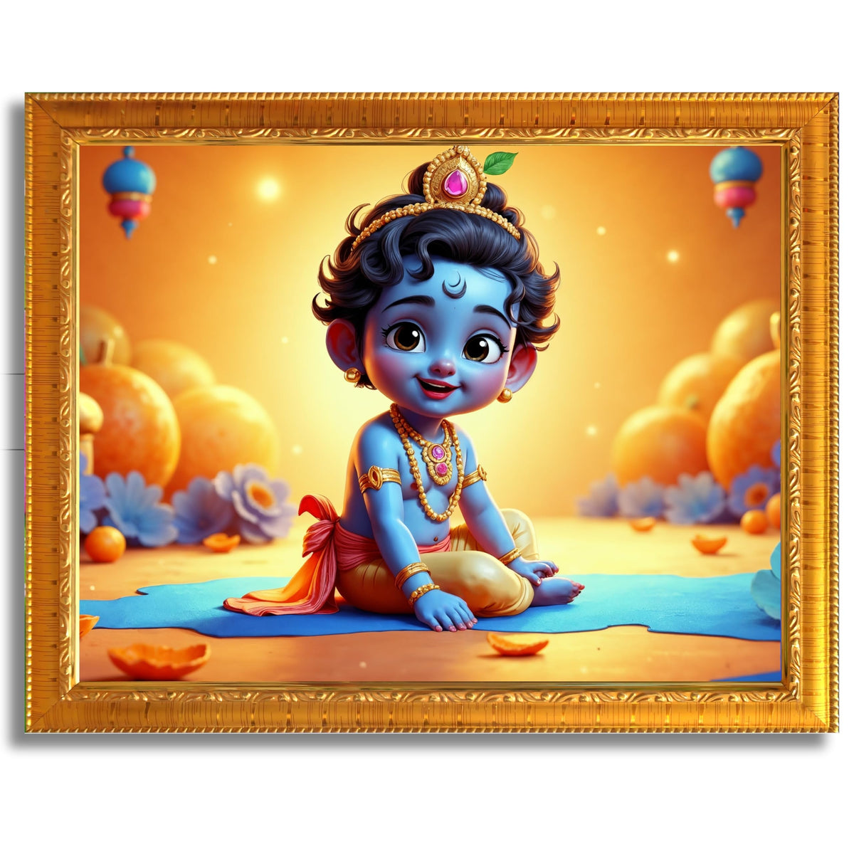 CRAFT QUEST Baby Krishna Photo Frame | Shri Bal Gopal Painting | Krishna Photo Frames for Walls, Home, Living Room and Home Décor