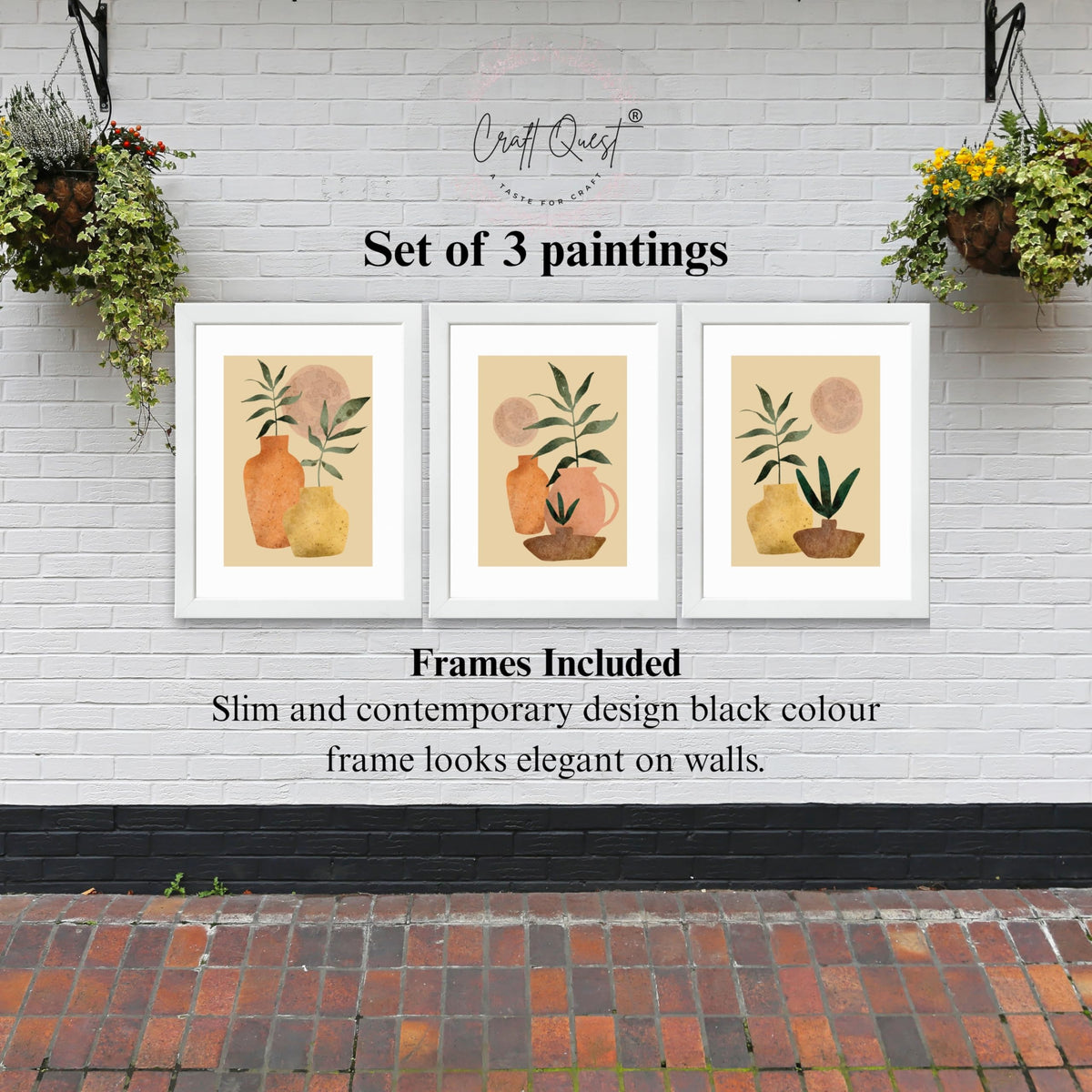 CRAFT QUEST Wall Art Decor Paintings | Set of 3 BOHO Wall Art Frames for Home Decoration | Ideal for Living Room, Bedroom & Office
