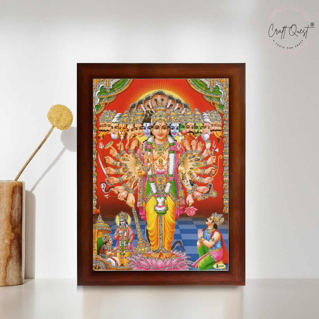 CRAFT QUEST Lord Vishnu Lakshmi Devi Laxmi Narayan Ji Wall Painting Framed Home and Pooja Room Décor
