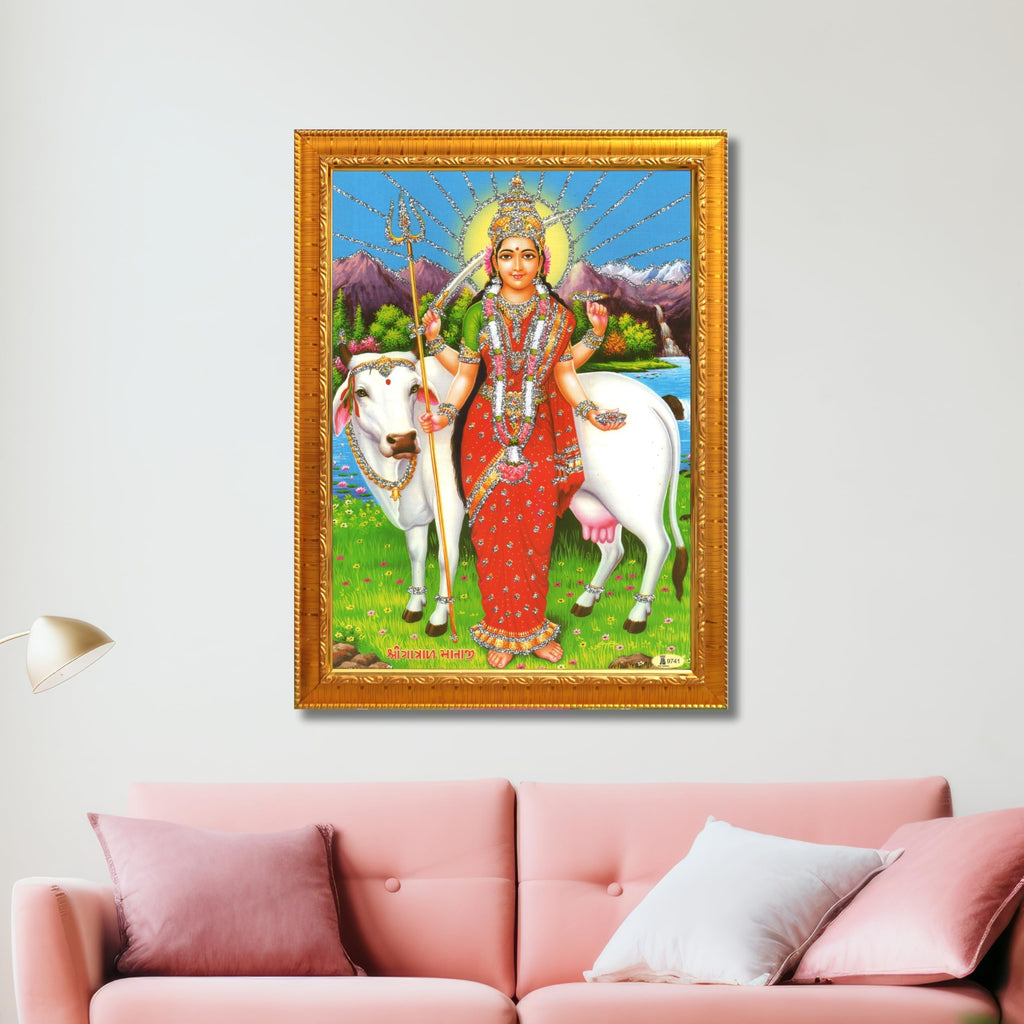 CRAFT QUEST Gatrad Devi Maa Mata Ji Mataji Wall Painting For Home Decor wooden framed