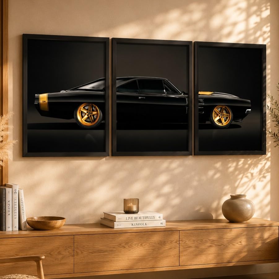 VENUXE ARTS Set Of 3 Big Sports Cars Framed Posters Gift Items for Boys Room Wall Decoration Bedroom Living Room Office Studio Décor | Car Poster Frame for Wall Décor