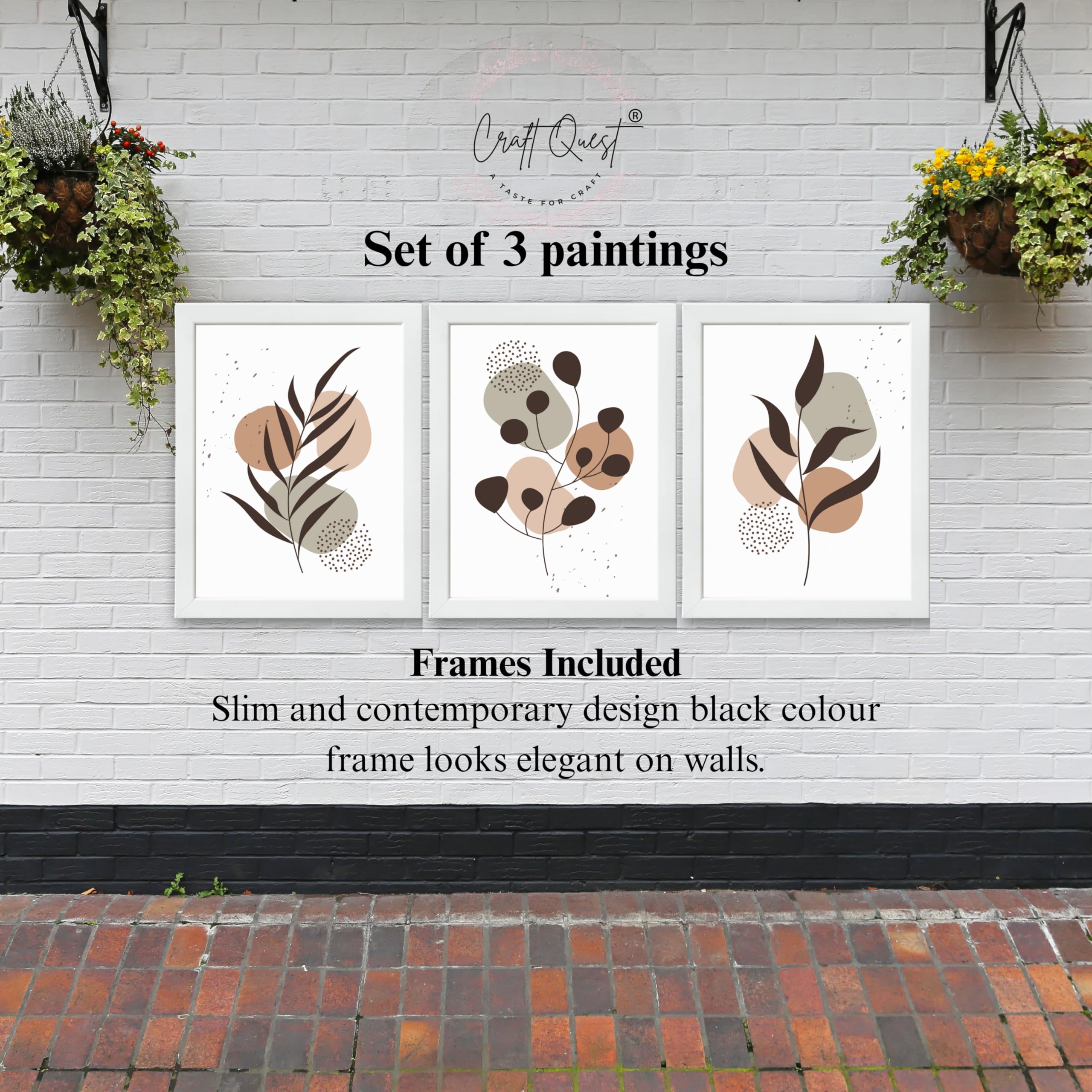 CRAFT QUEST Wall Art Decor Paintings | Set of 3 BOHO Wall Art Frames for Home Decoratio | Ideal for Living Room, Office & Bedroom