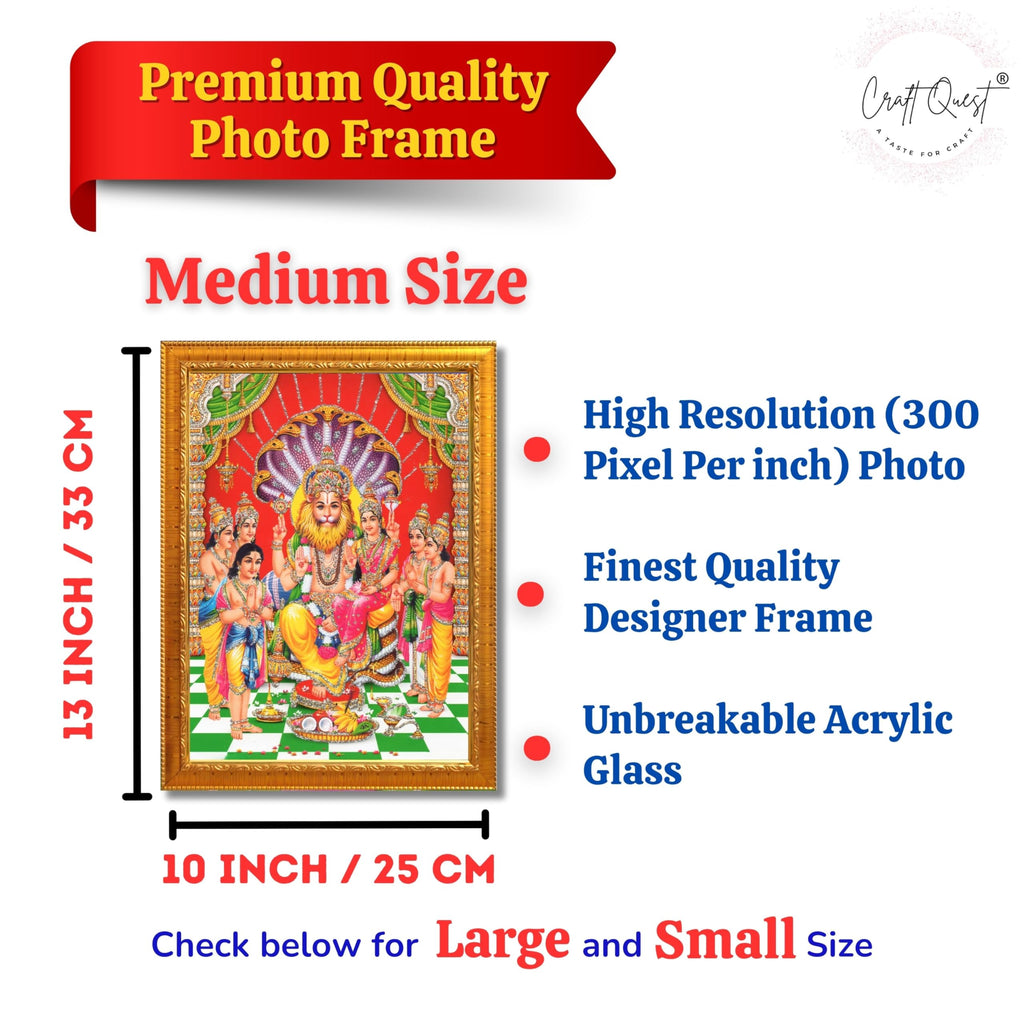 CRAFT QUEST Narasimha Swamy Lakshmi Narsingh Bhagwan Photo Framed | Acrylic Glass, Lightweight | Ideal for Home, Office, Temple & Puja Room, Wall Decor