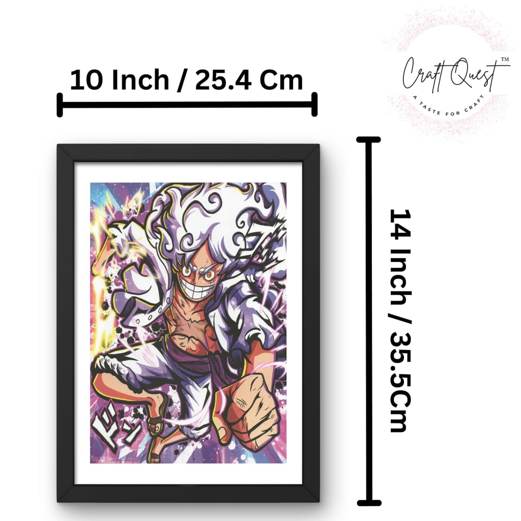 CRAFT QUEST one piece Poster Anime Laminated Posters Framed Painting with Matt Black Frames (14 Inches x 10 Inches)