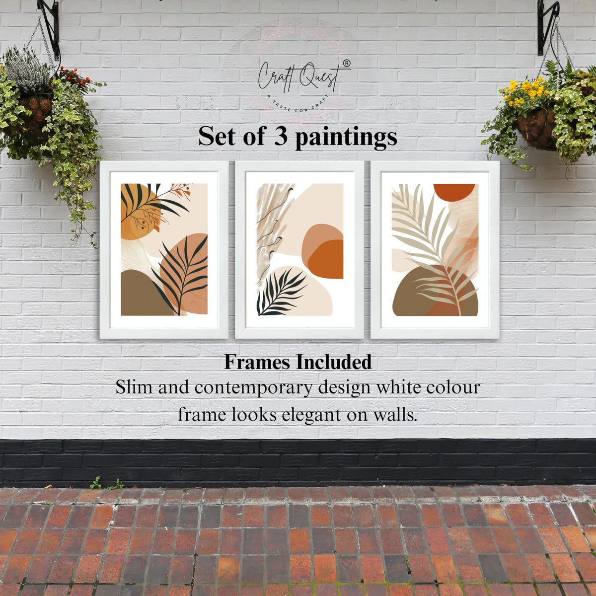 CRAFT QUEST Modern Abstract Featuring Stylized Plants | Set of 3 Frames for Home Decoration | Ideal for Living Room, Bedroom & Offices