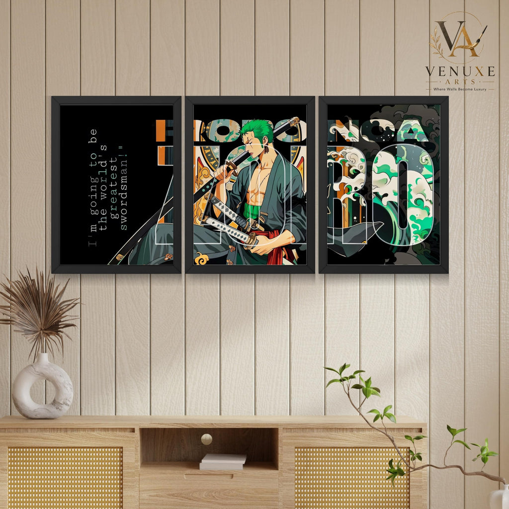 VENUXE ARTS Set Of 3 Anime Characters Wall Framed |Anime Characters Framed Poster for Living Room Bedroom Gaming Room Studio Wall Decor
