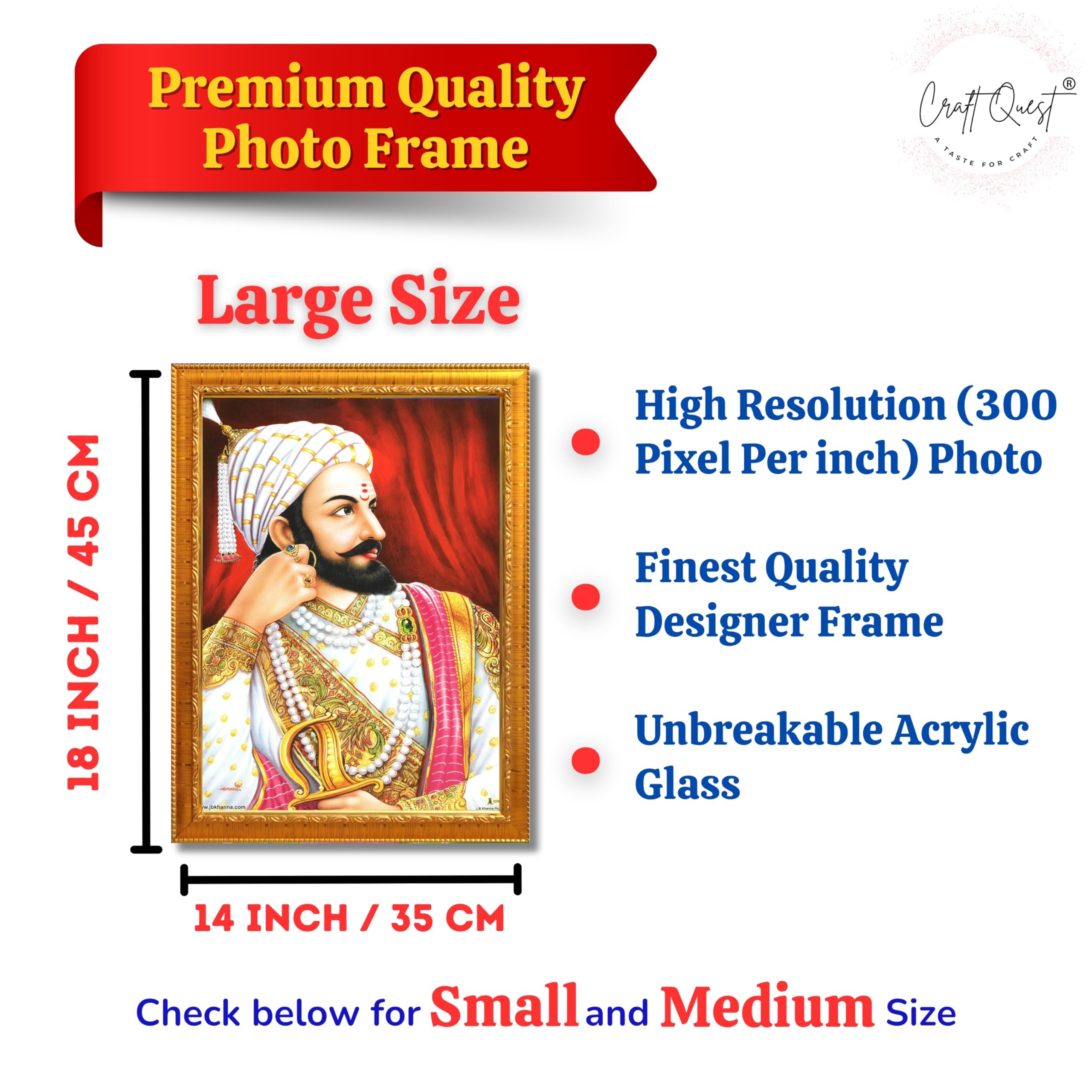 CRAFT QUEST Shivaji Chhatrapati Maharaj Wall Photo Frame | For Living, Pooja Room | Home Decoration Item | Best Gifting Option
