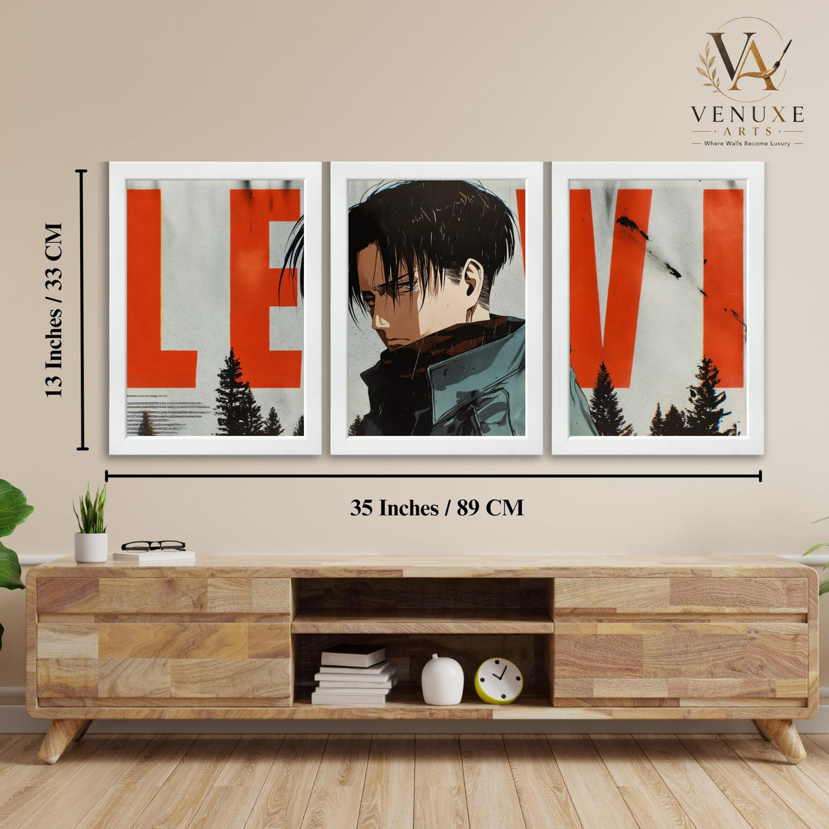 VENUXE ARTS Set Of 3 Anime Characters Wall Framed |Anime Characters Framed Poster for Living Room Bedroom Gaming Room Studio Wall Decor