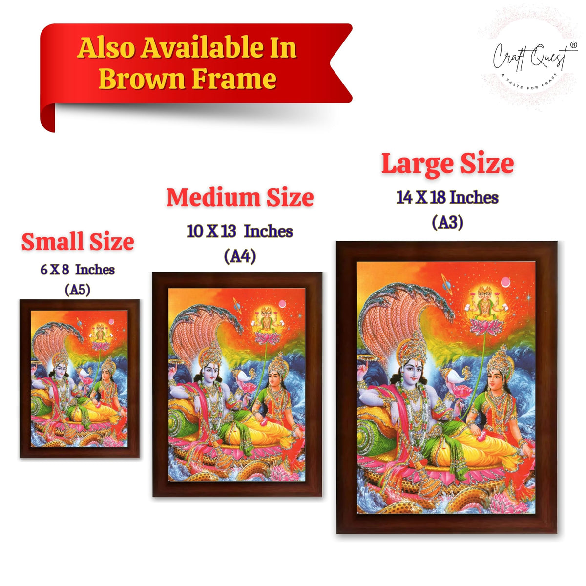 CRAFT QUEST Lord Vishnu Dev Lakshmi Devi Laxmi Narayan Ji Wall Painting Framed Home Décor