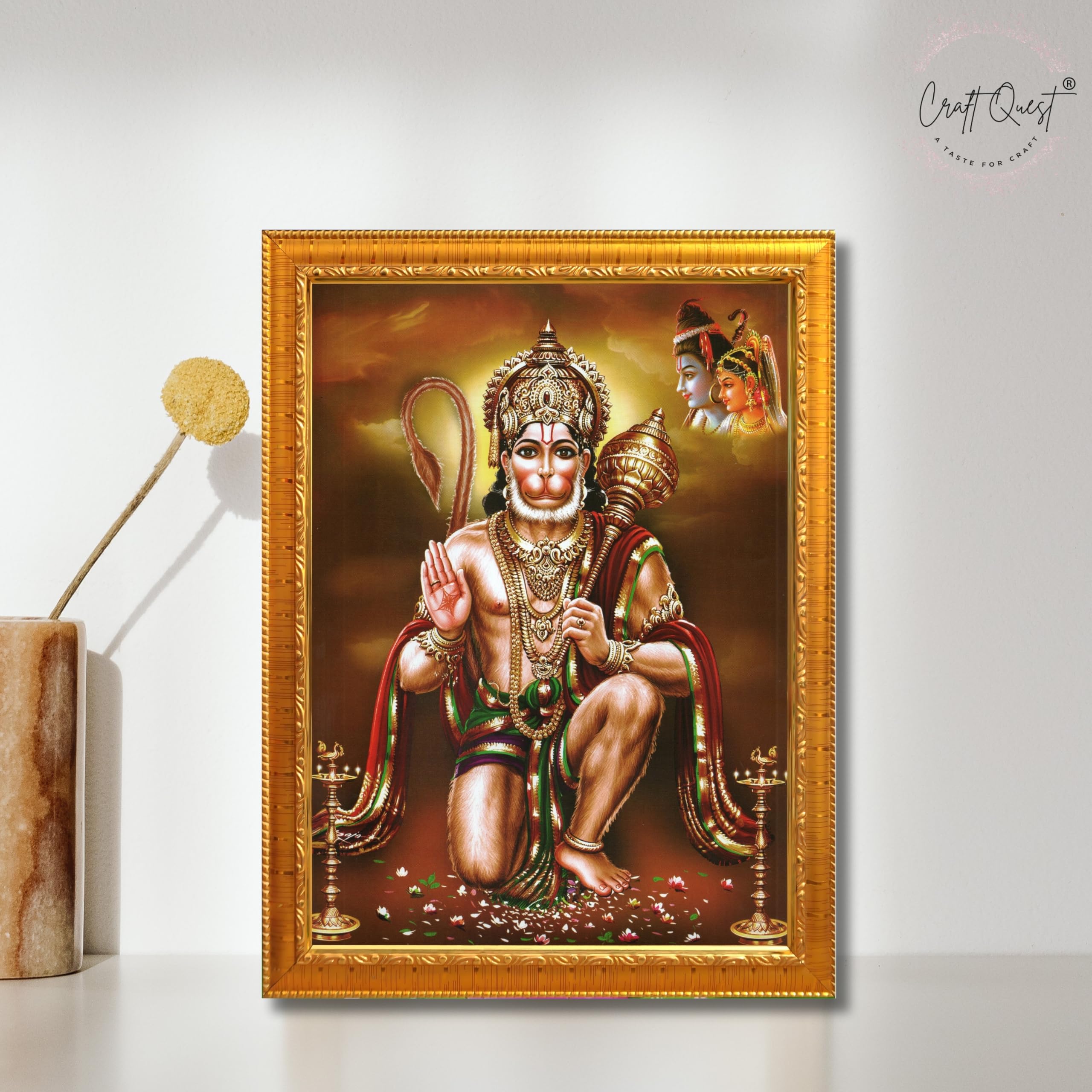 CRAFT QUEST Lord Hanuman Ji Photo Frame | Acrylic Glass, Lightweight & Waterproof | Ideal for Home, Office, Temple & Puja Room Wall Decor
