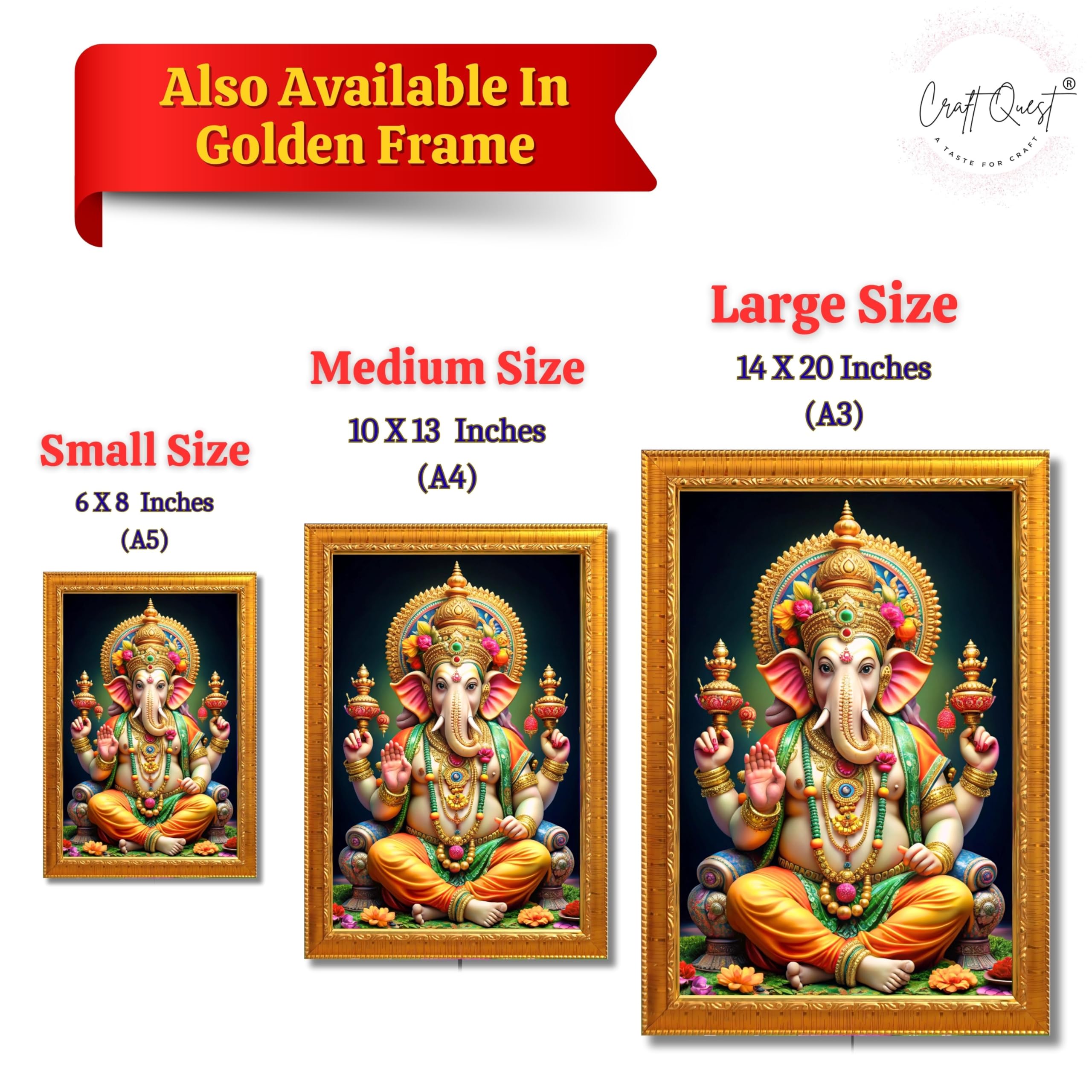 CRAFT QUEST God Ganesh Ganpati ji Ganesha Art Framed Painting Ready to Hang and Wall Decor