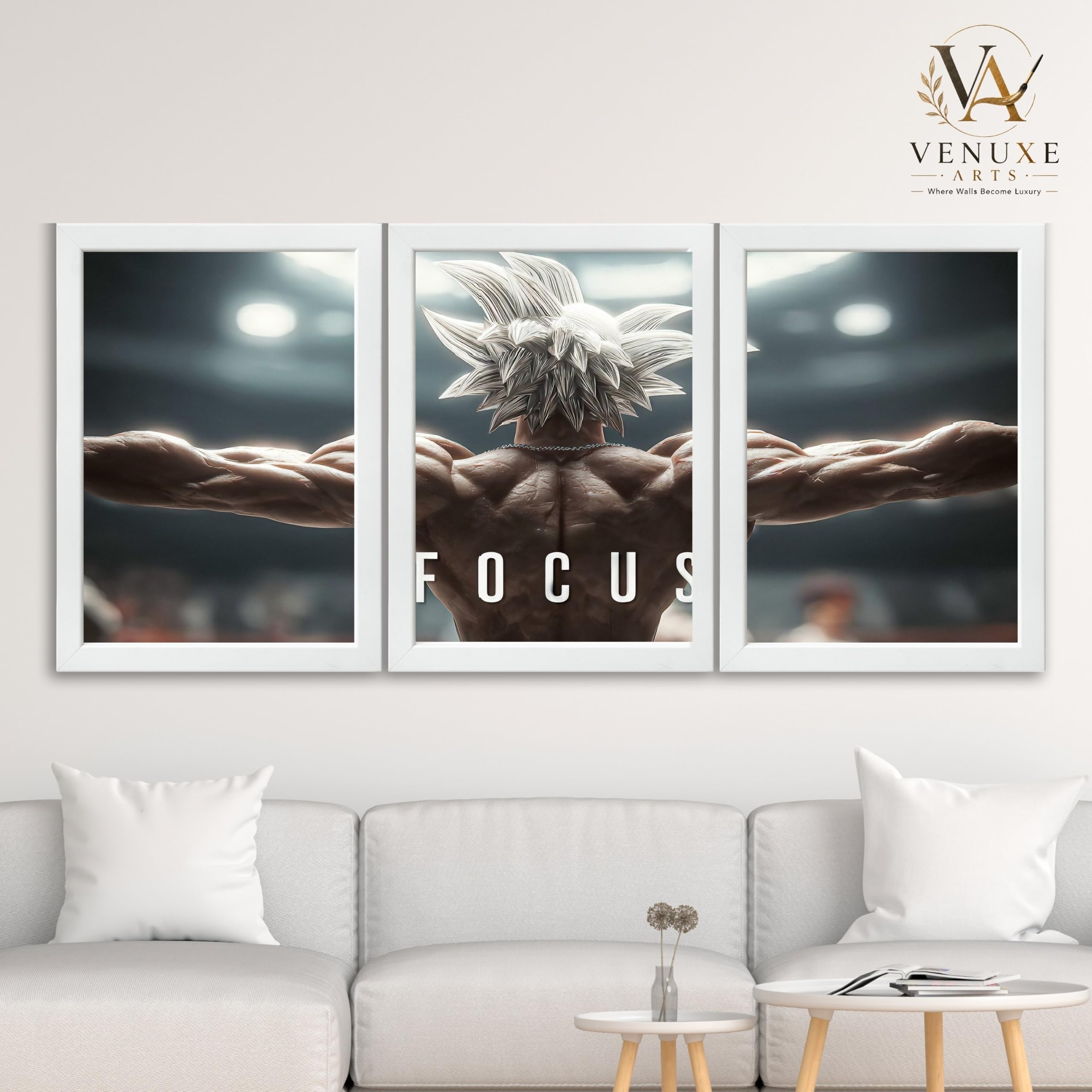 VENUXE ARTS Set Of 3 Anime Characters Wall Framed |Anime Characters Framed Poster for Living Room Bedroom Gaming Room Studio Wall Decor