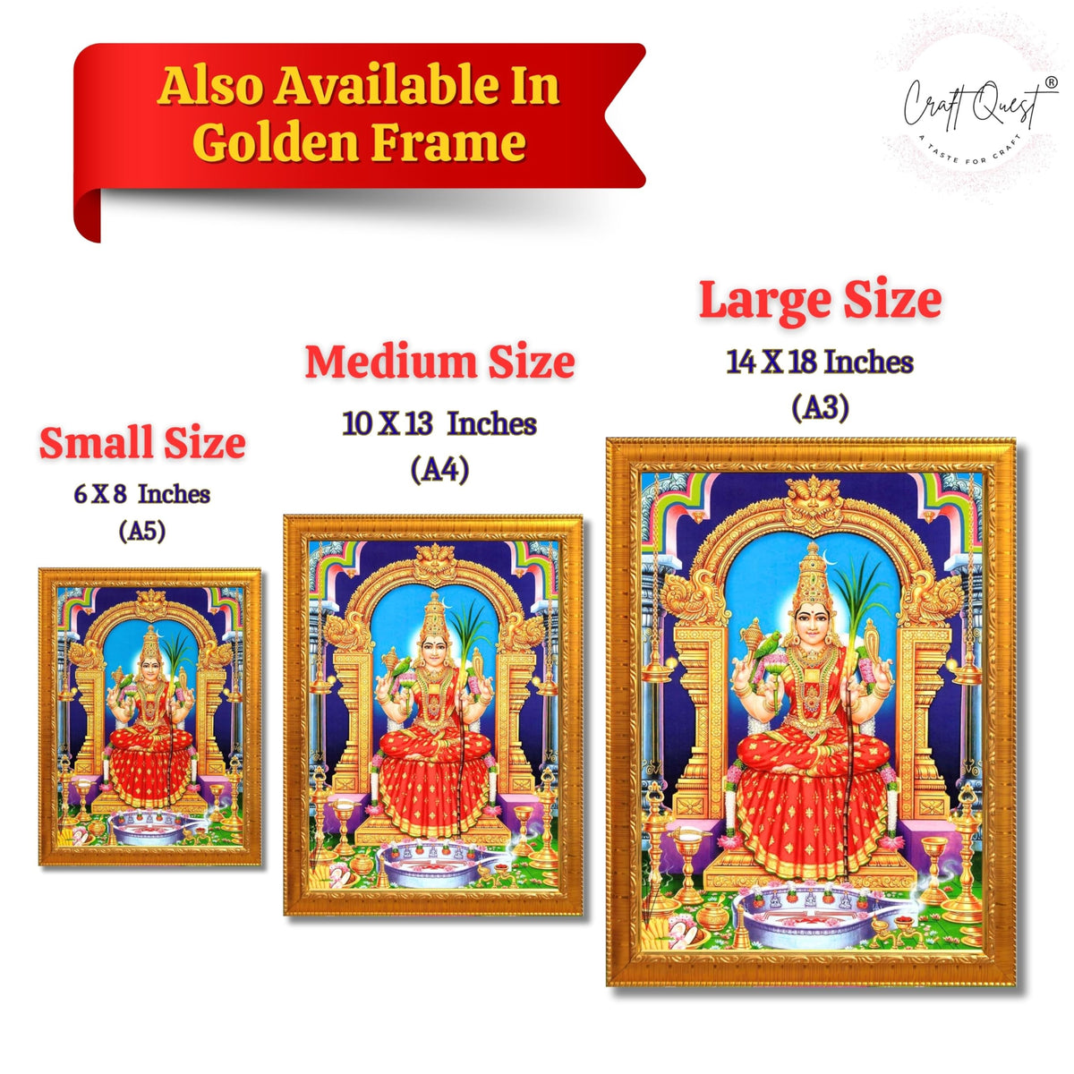 CRAFT QUEST Kanchi Kamakshi Photo Frame Kamachi Amman Kanji Kamatchi Wall Painting Framed Home Décor, Religious Photo Frame