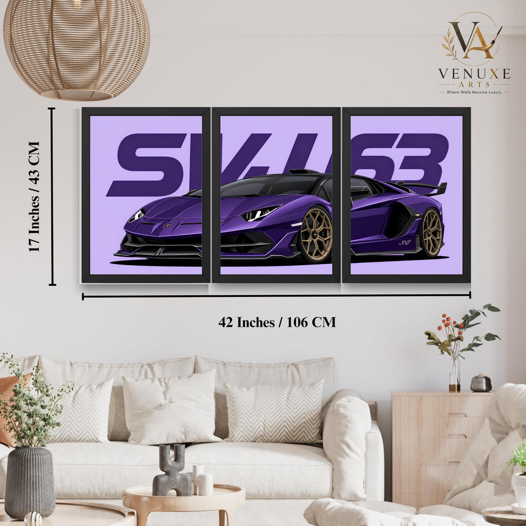 VENUXE ARTS Set Of 3 Big Sports Cars Framed Posters Gift Items for Boys Room Wall Decoration Bedroom Living Room Office Studio Décor | Car Poster Frame for Wall Décor