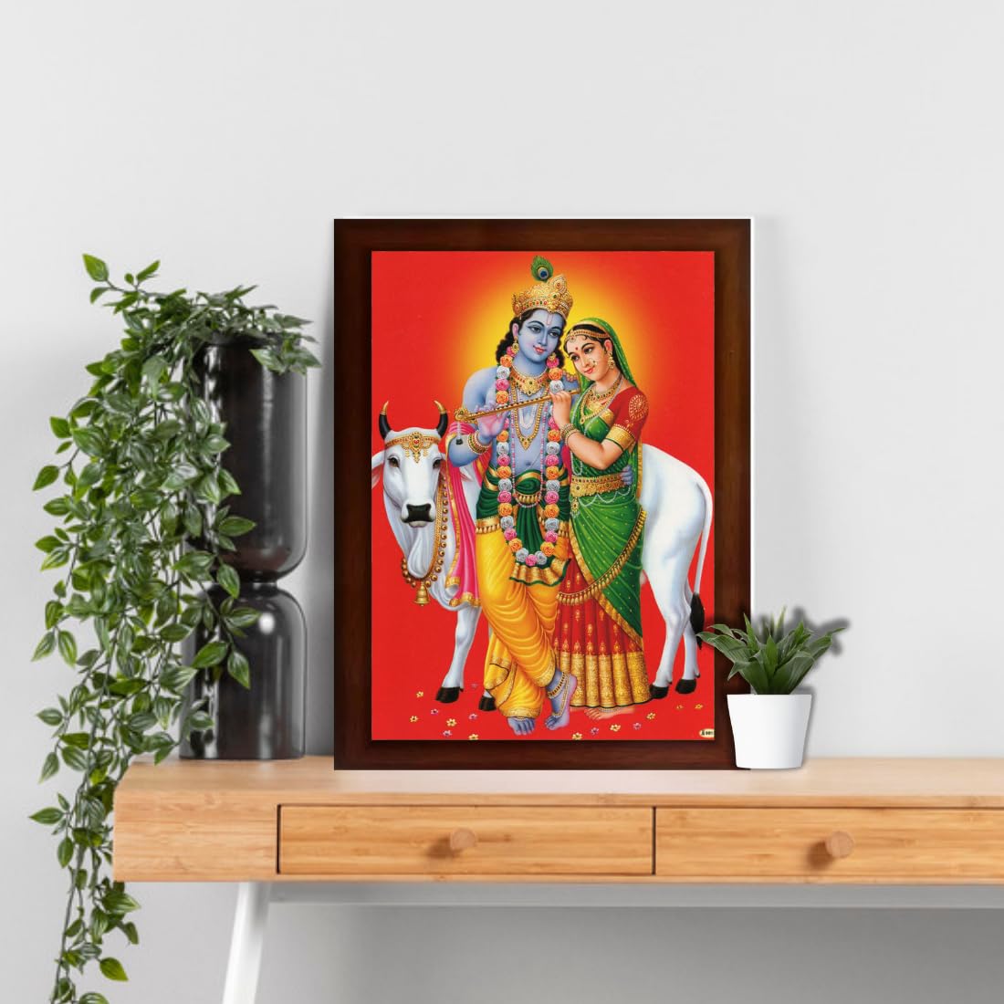 Craft Quest Radha Krishna Sparkle Coated Home Decorative Gift Item Framed Painting (10 X 14 Inches, Brown) RK1013-11