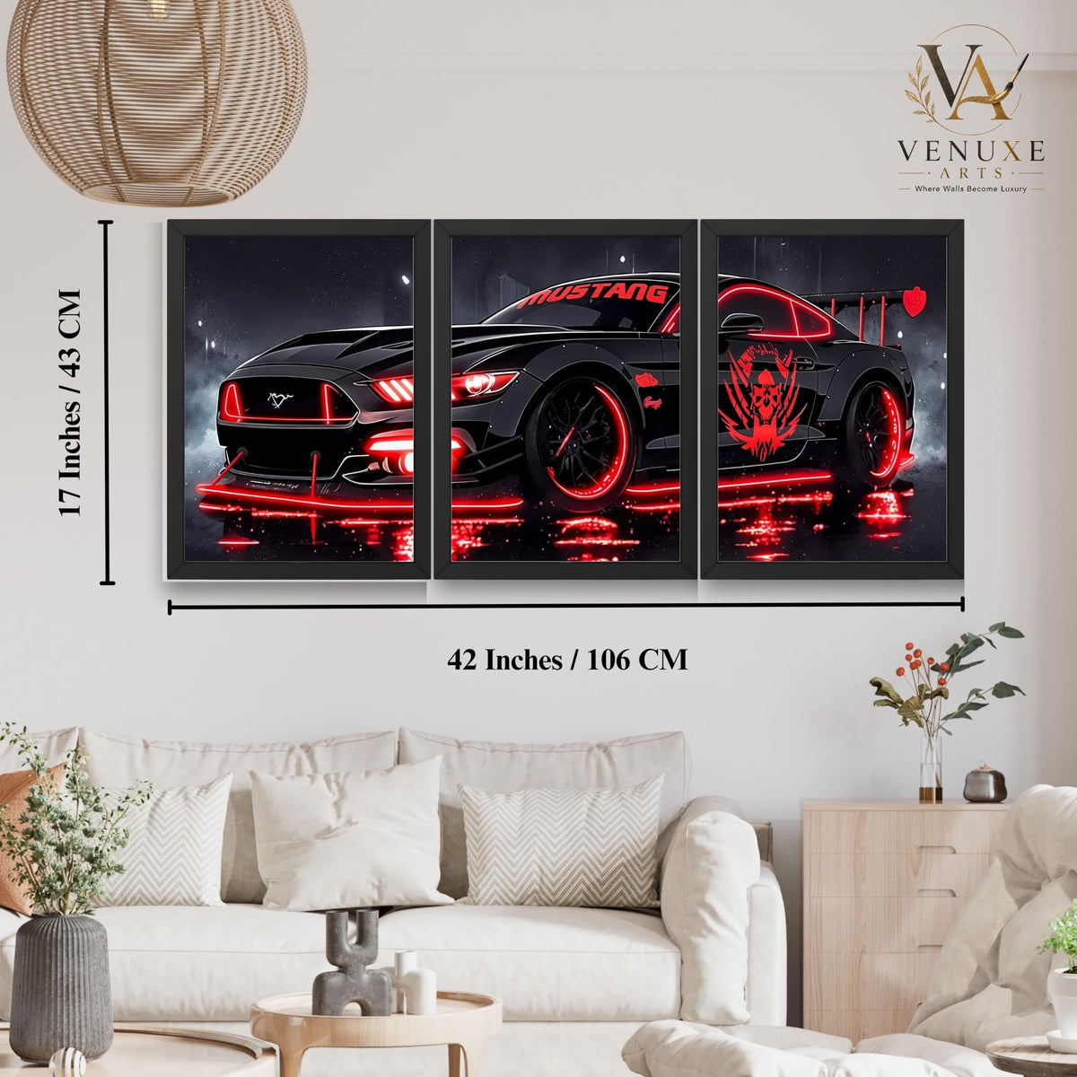VENUXE ARTS Set Of 3 Big Sports Cars Framed Posters Gift Items for Boys Room Wall Decoration Bedroom Living Room Office Studio Décor | Car Poster Frame for Wall Décor