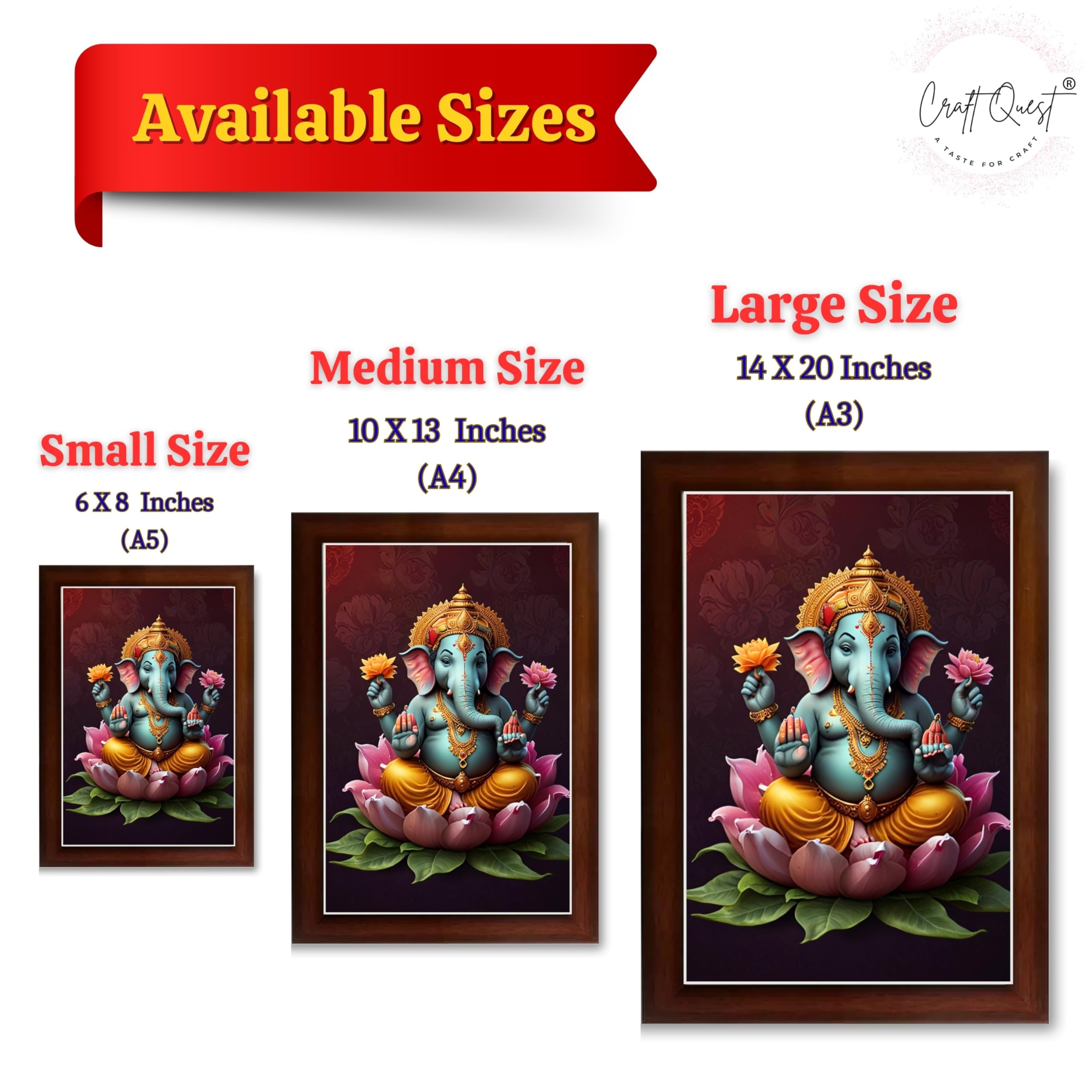 CRAFT QUEST Lord Ganpati ji Wall Hanging Frame for Living Room, Bedroom, Office & Pooja Room Décor GA-214