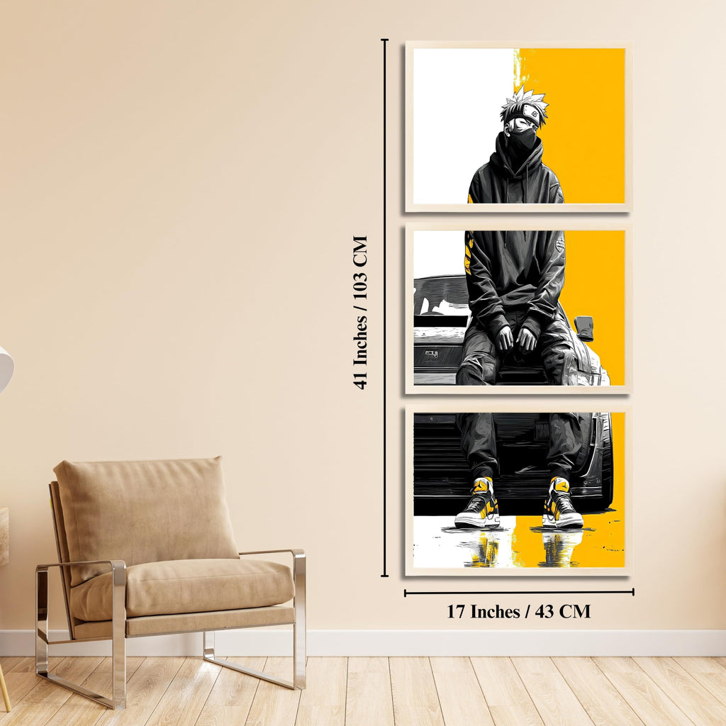 VENUXE ARTS Set Of 3 Anime Characters Wall Framed |Anime Characters Framed Poster for Living Room Bedroom Gaming Room Studio Wall Decor
