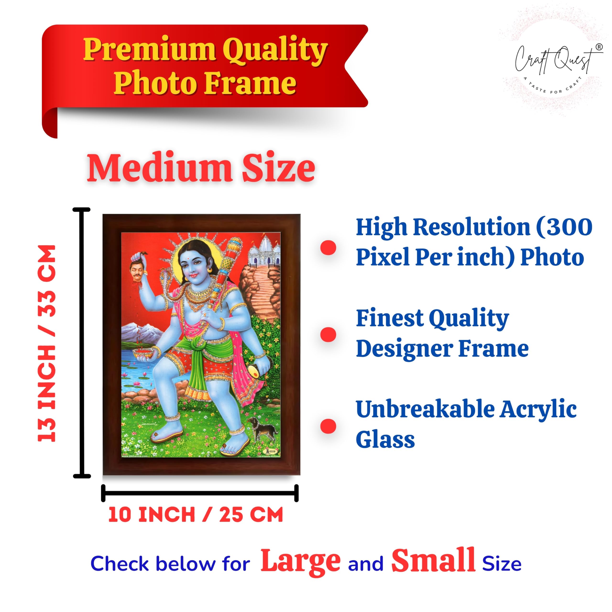 CRAFT QUEST Kaal Bhairav/Lord Bhairava/Bhairon Baba/Bhairavnath/Batuk Bhairav photo frame Religious Brown Photo Frame & Acrylic Sheet Glass