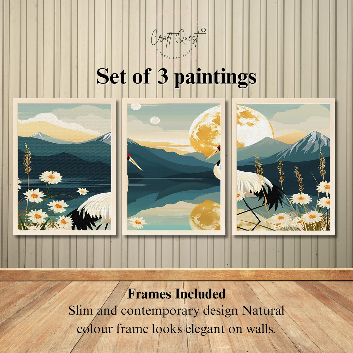 CRAFT QUEST Modern Of Lake & Mountains Wall Art | Set of 3 Frames for Home Decoration | Ideal for Living Room, Bedroom & Offices