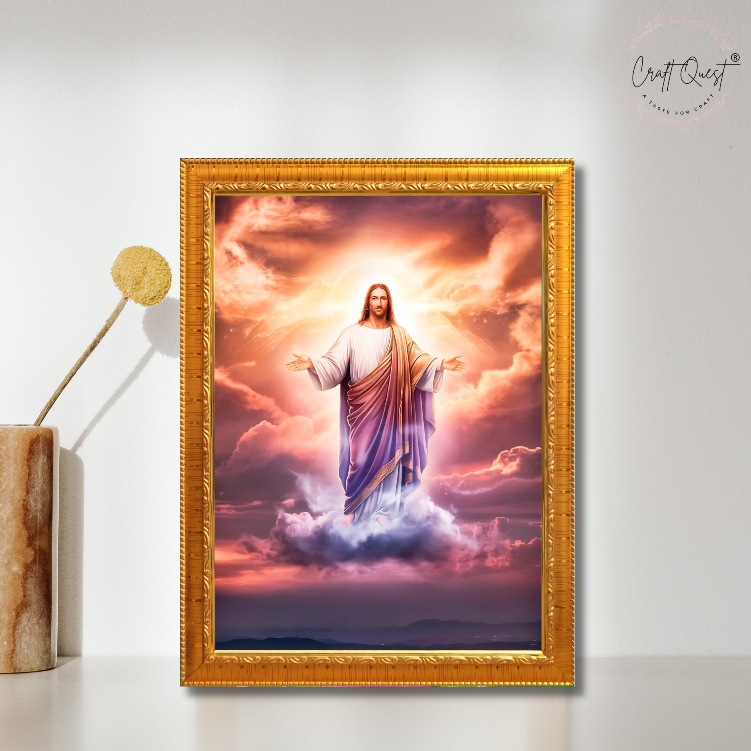 CRAFT QUEST Lord Jesus Christ Blessing Wall Artwork Wood Photo Frame Wall Hanging Décor and Gift Item