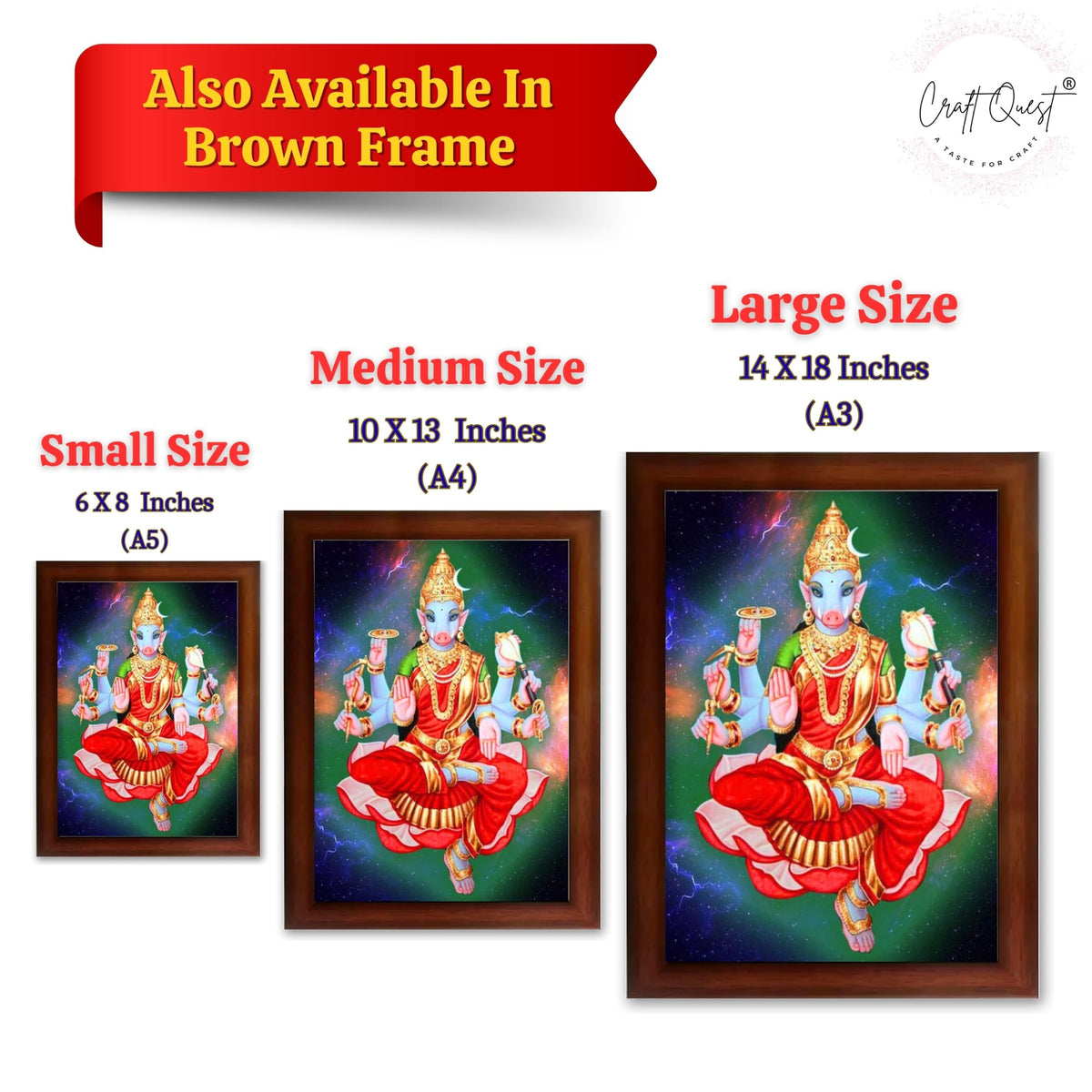 CRAFT QUEST Varahi Amman amma Photo Varahi Wall Painting Photo Frame With Acrylic Glass| South Devi Frame for Home, Office, Temple & Gifting