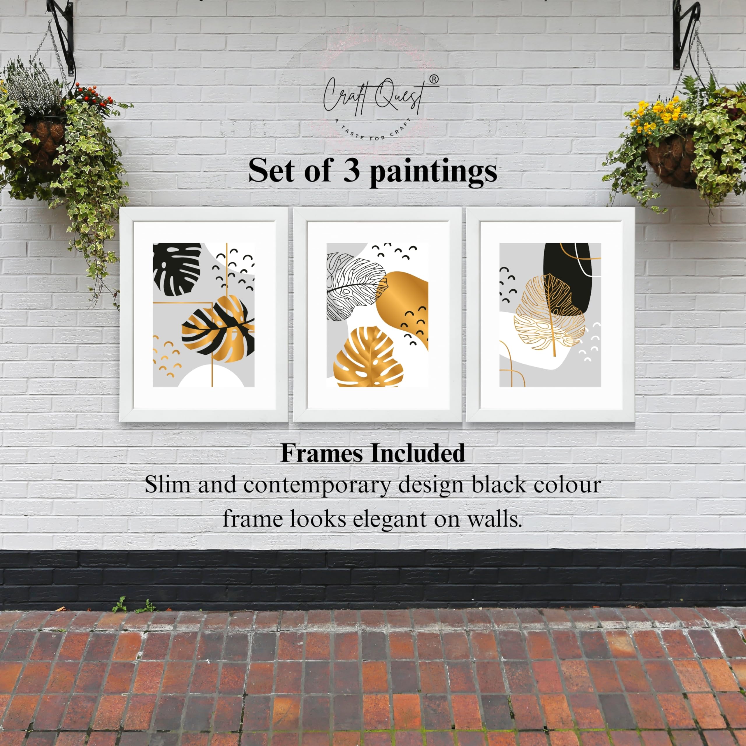 CRAFT QUEST Wall Art Decor Paintings | Set of 3 Abstract Wall Art Frames for Home Decoration | Ideal for Living Room, Bedrooms & Offices