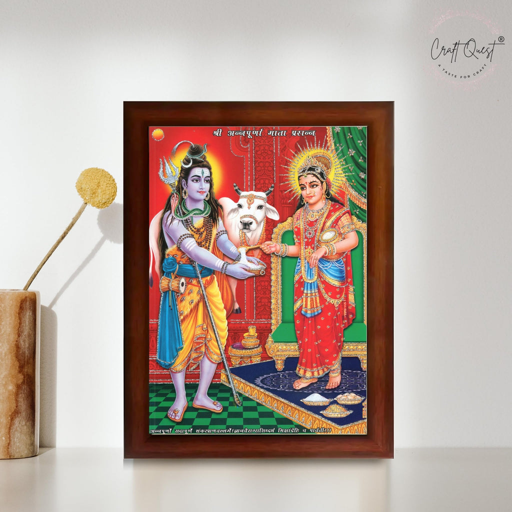 CRAFT QUEST Shiva & Maa Annapurna devi sitting on throne photo frame with Acrylic Glass for Kitchen