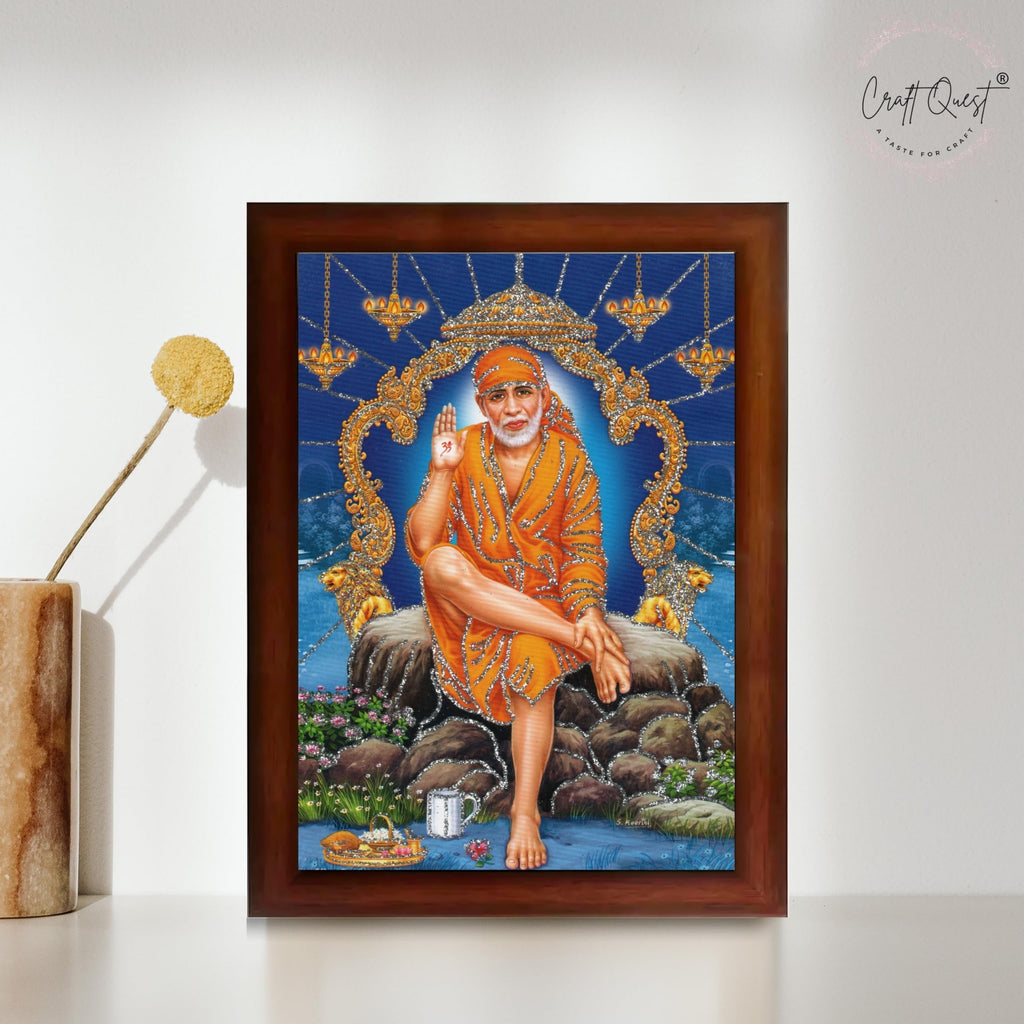 CRAFT QUEST Sai Baba Shirdi Sainath Wall Painting Framed Home Décor, Ideal for Home, Office, Temple & Puja Room, Wall Decor