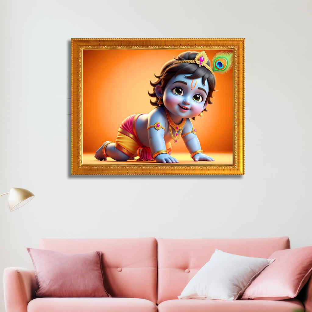 CRAFT QUEST Shri Bal Gopal Painting | Krishna Photo Frames for Walls, Home, Living Room and Home Décor