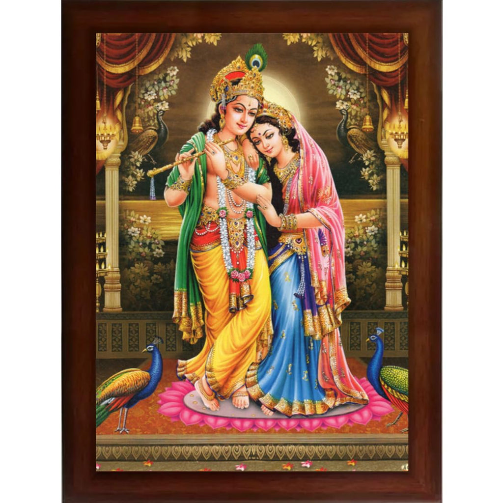 Craft Quest Radha Krishna Sparkle Coated Home Decorative Gift Item Framed Painting (10 X 14 Inches, Brown) RK1013-14