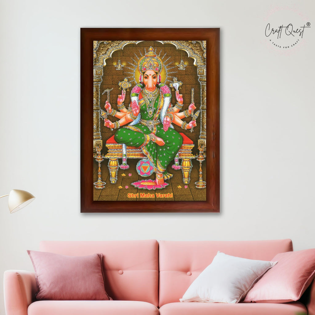 CRAFT QUEST Varahi Amman Photo Varahi Wall Painting Photo Frame With Acrylic Glass| South Devi God Frame for Home, Office, Temple & Gifting