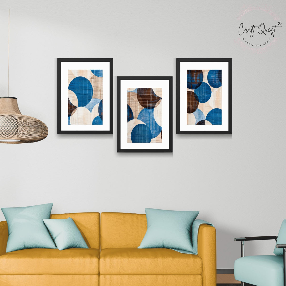 CRAFT QUEST Wall Art Decor Paintings | Set of 3 Abstract Wall Art Frames for Home Decoration | Ideal for Living Room, Bedroom & Office