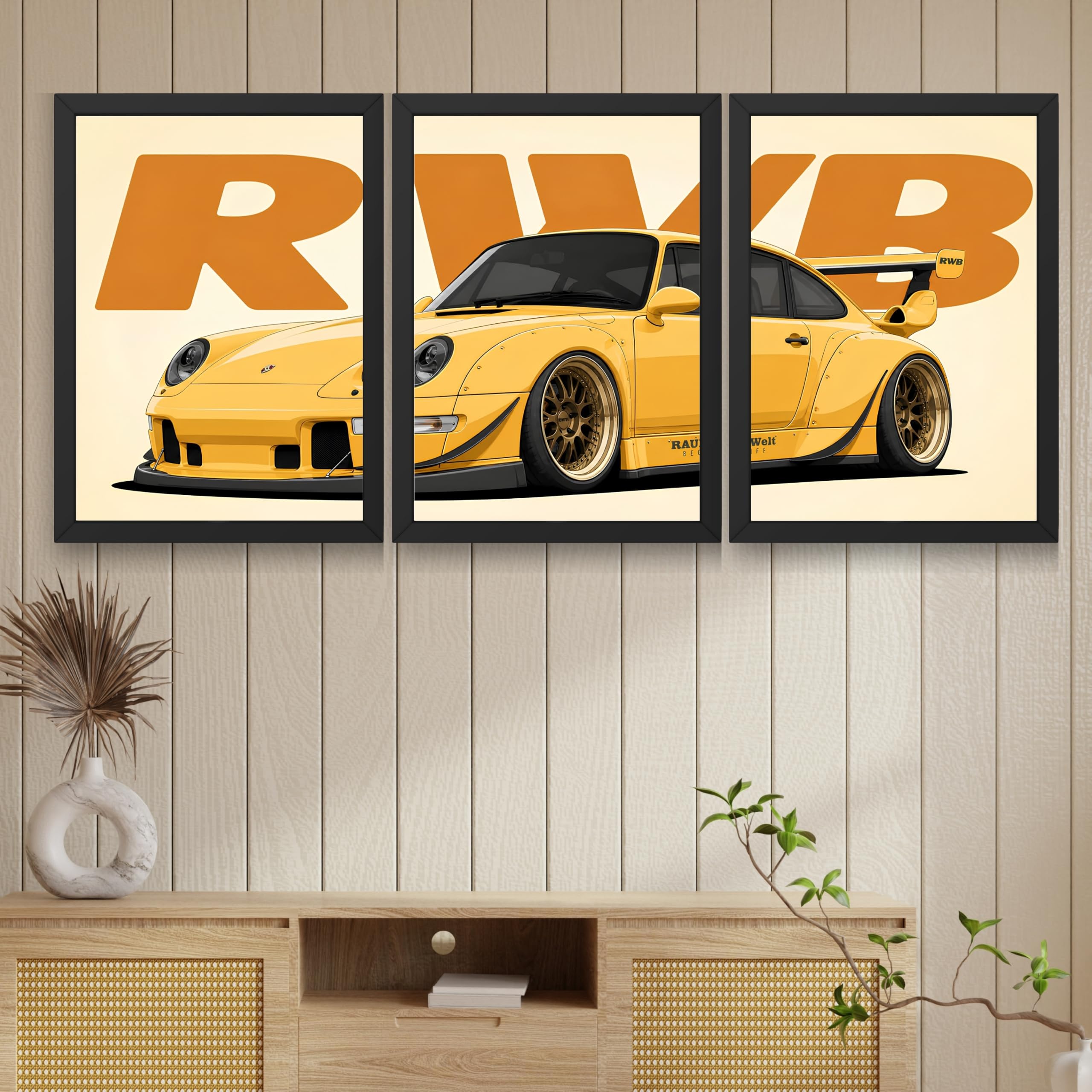 VENUXE ARTS Set Of 3 Big Sports Cars Framed Posters Gift Items for Boys Room Wall Decoration Bedroom Living Room Office Studio Décor | Car Poster Frame for Wall Décor
