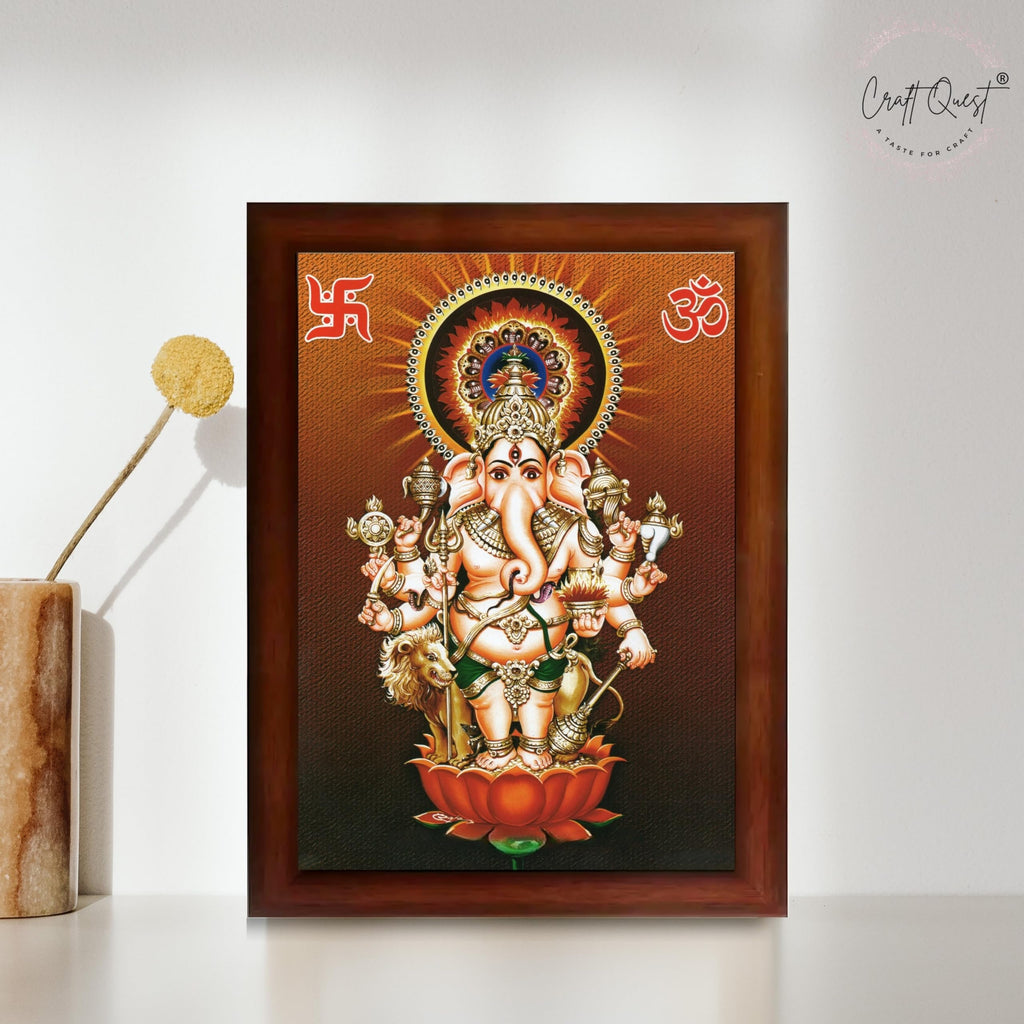 CRAFT QUEST Drishti Ganapati ji for Entrance Vastu Ganesha Wall Painting Framed Home Decor | Religious God Picture Frame for Home, Office, Temple & Gifting