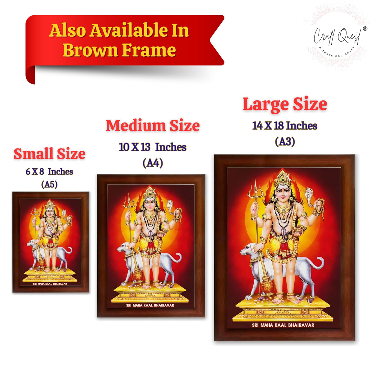 CRAFT QUEST Bhairava Kaal Bhairav Baba Bairava Photo Frame | Hindu God Spiritual Framed | Ideal for Home, Office, Temple & Puja Room, Wall Decor