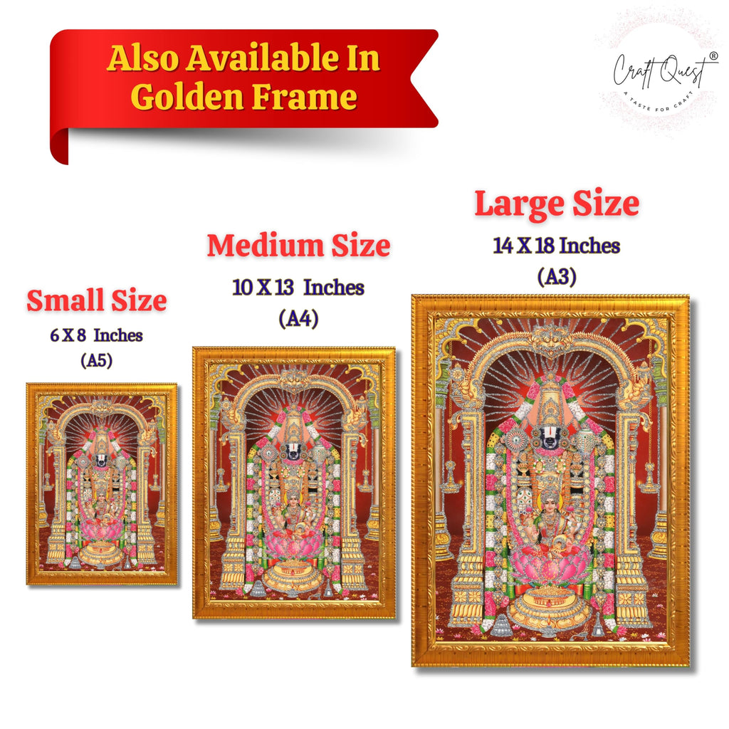 CRAFT QUEST Tirupati Balaji Lord Venkateshwara Swamy Wall Painting Framed Home and Pooja Décor
