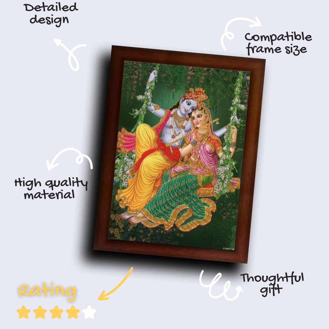 CRAFT QUEST Radha Krishna Sparkle Coated Home Decorative Gift Item Framed Painting with Acrylic glass (10 X 14 Inches, Brown) RK1013-115